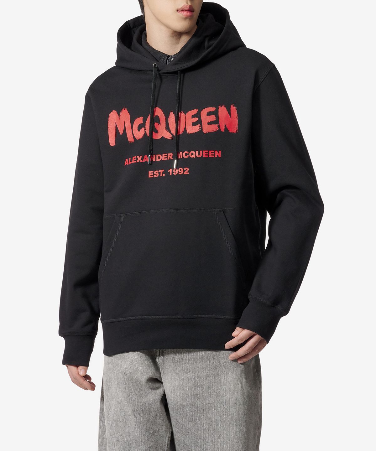 알렉산더 맥퀸(ALEXANDER McQUEEN) 레드 그래피티 후드 - 블랙 / 688715QTAAB0509