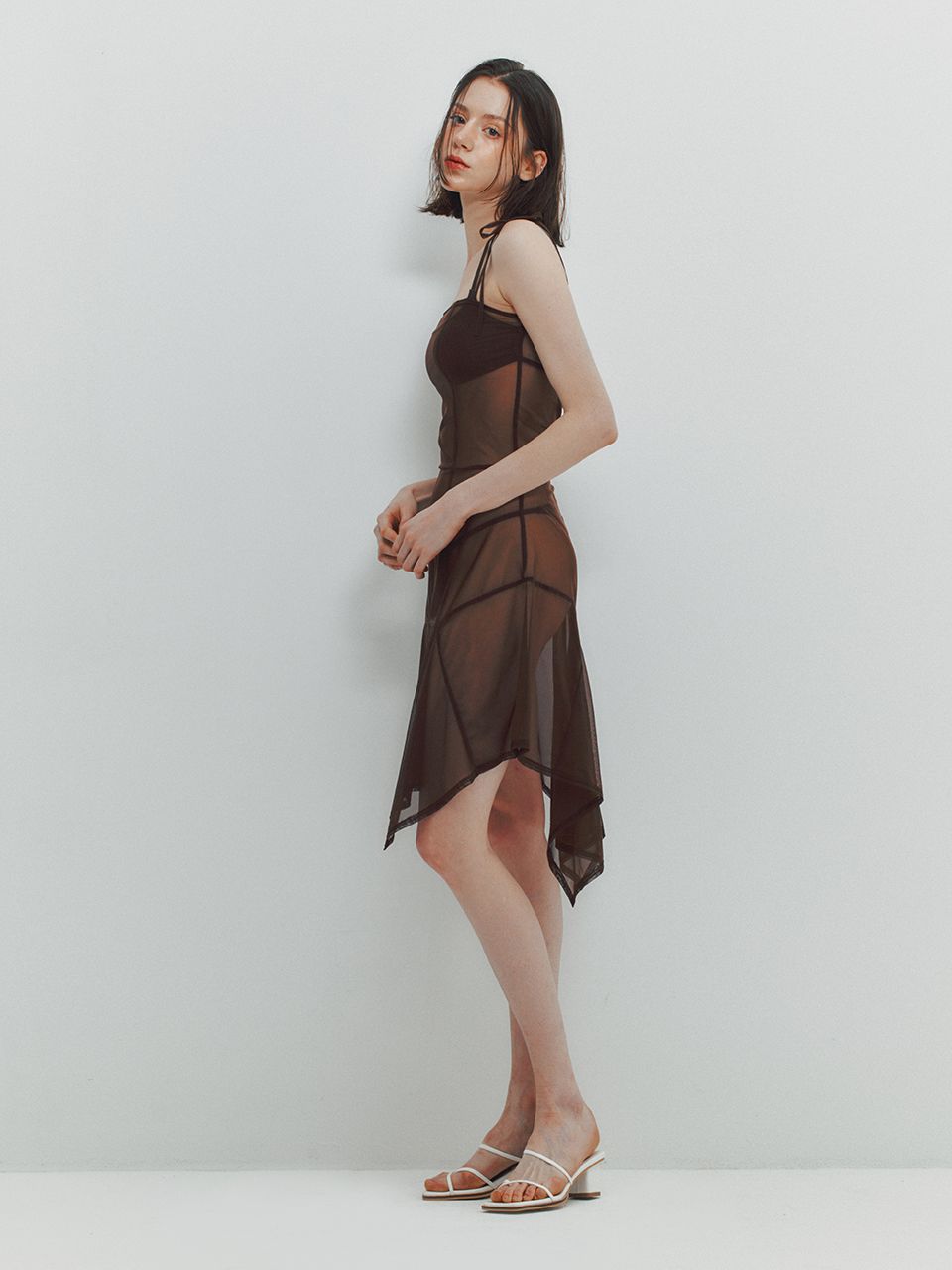 ★MEENDERI★ASYMMETRIC MESH DRESS - BROWN★正規品/直送料込 MUSINSA | MEENDERI ASYMMETRIC MESH DRESS - BROWN