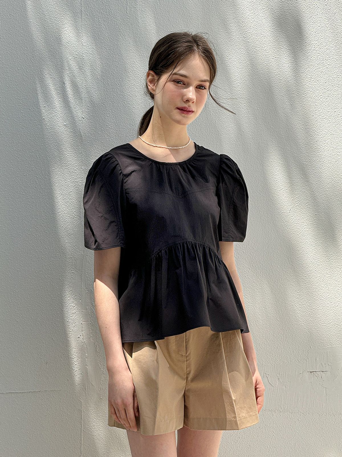 로트르드민(LAUTREDE MIN) [24SS] Lautre Solid Ette ribbon Blouse