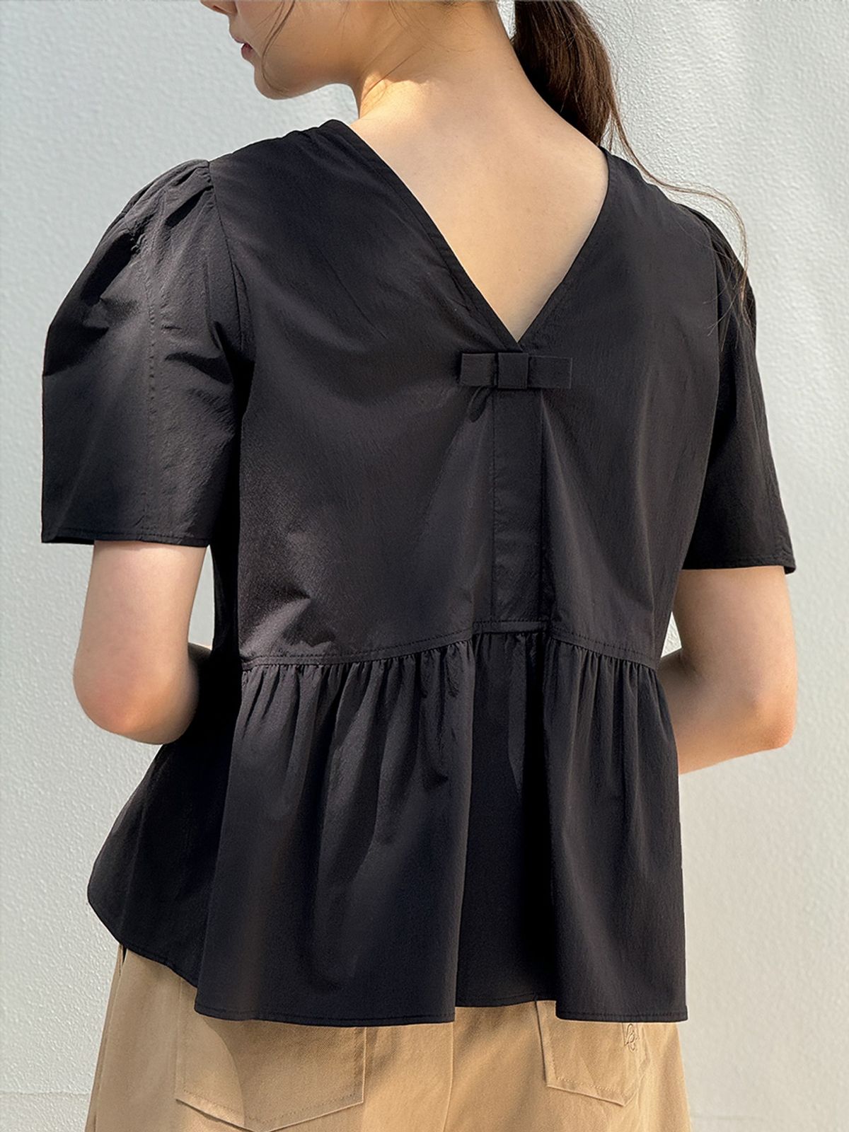 로트르드민(LAUTREDE MIN) [24SS] Lautre Solid Ette ribbon Blouse