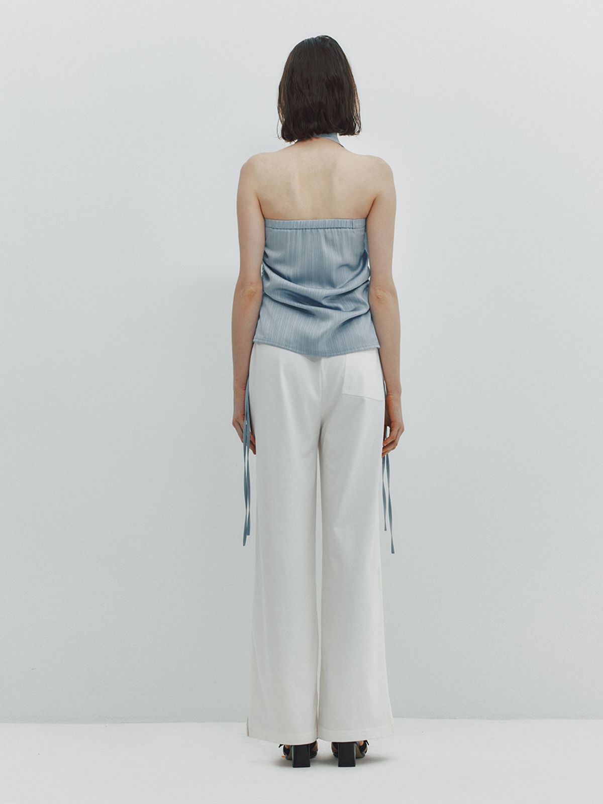 민더리(MEENDERI) SHIRRING SATIN SKIRT - SKY BLUE