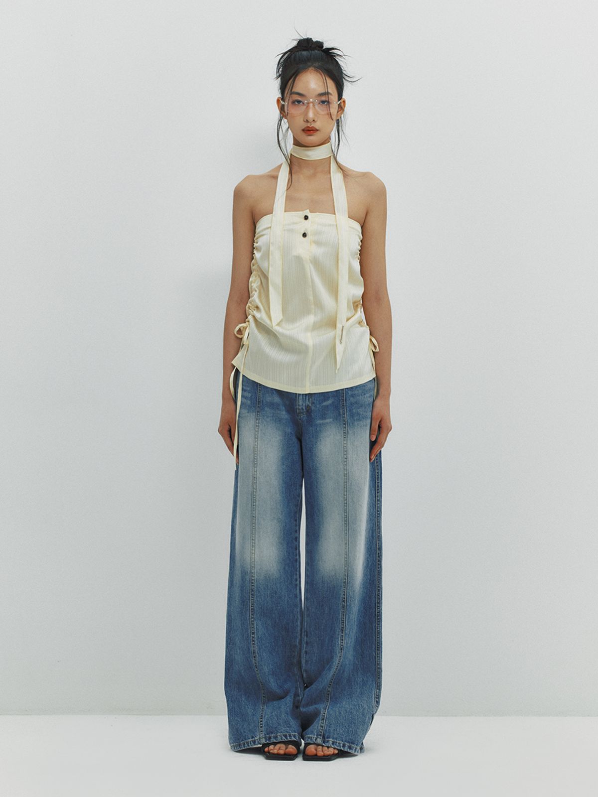 민더리(MEENDERI) SHIRRING SATIN SKIRT - LEMON