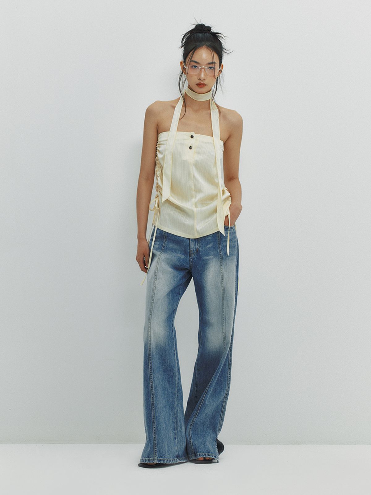 민더리(MEENDERI) SHIRRING SATIN SKIRT - LEMON