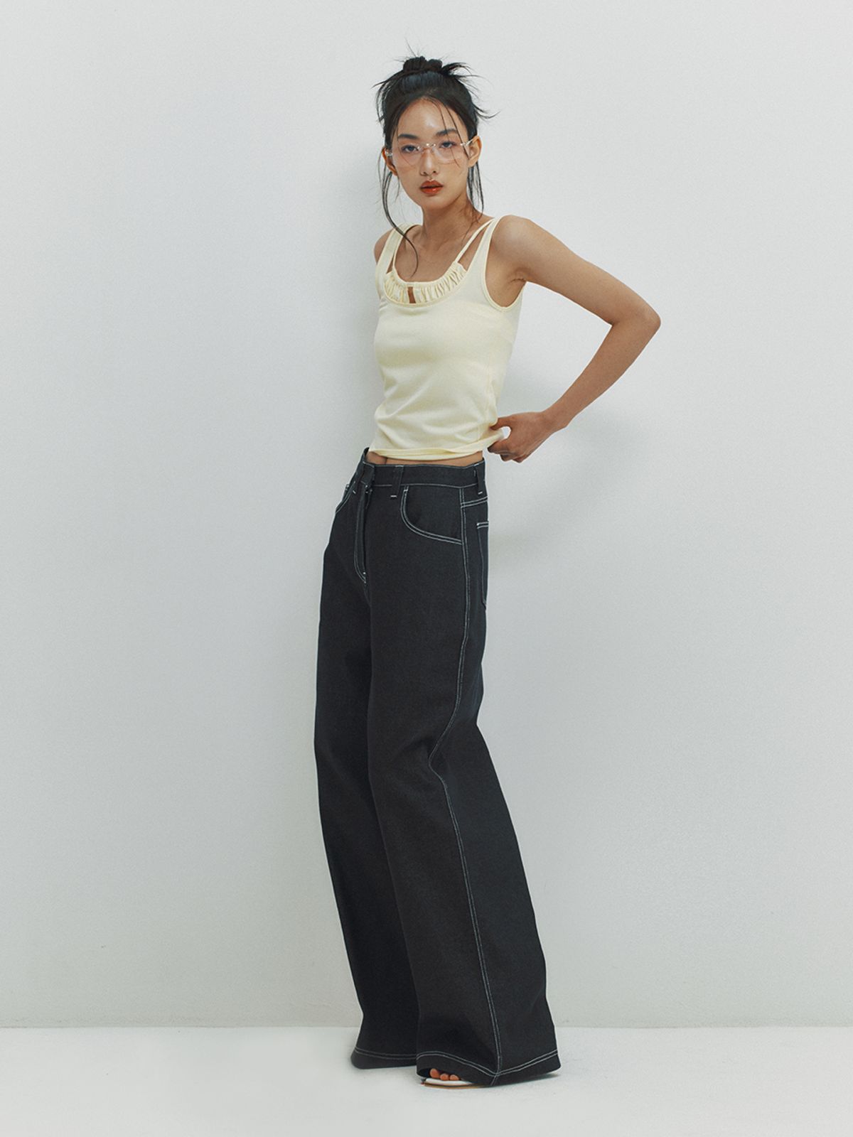 민더리(MEENDERI) LONG WIDE DENIM PANTS - INDIGO