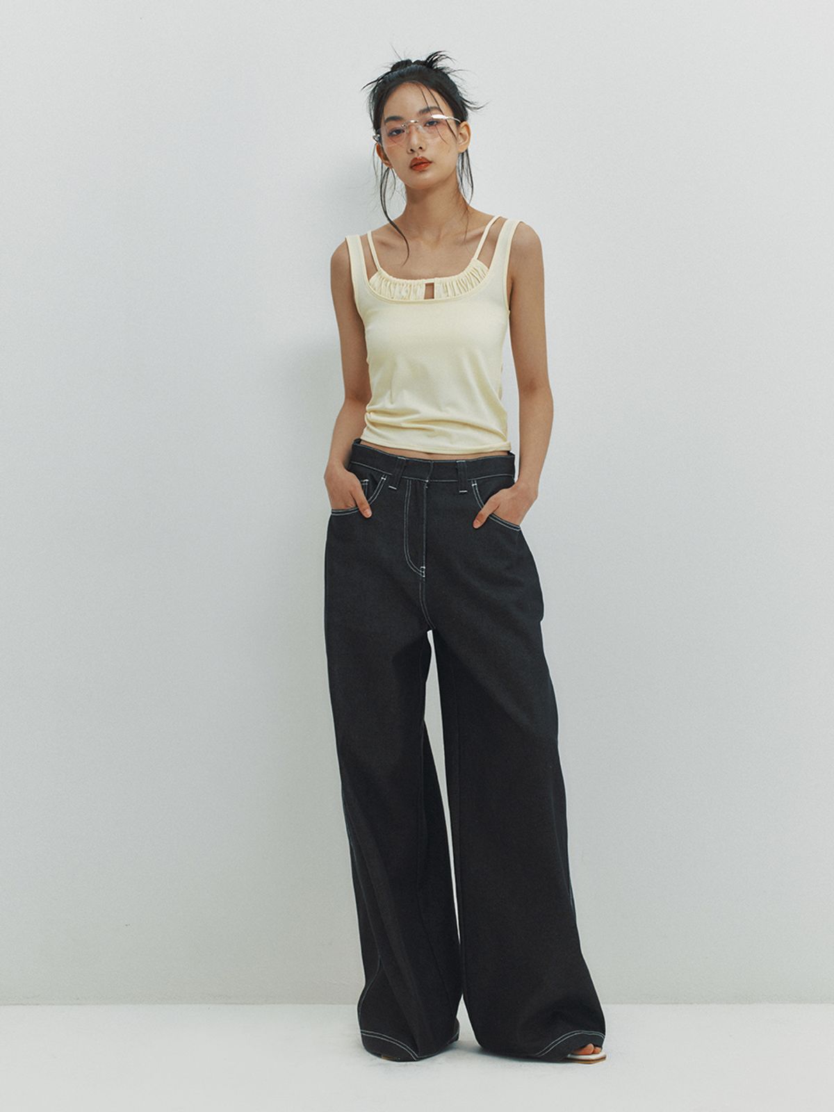 민더리(MEENDERI) LONG WIDE DENIM PANTS - INDIGO