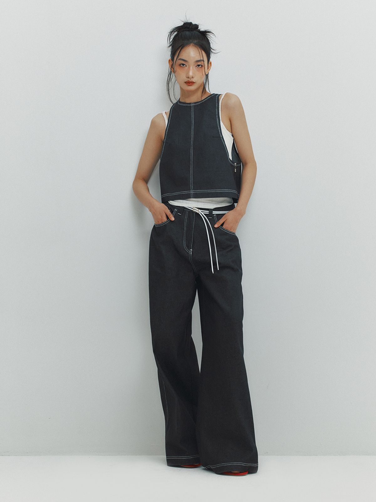 민더리(MEENDERI) LONG WIDE DENIM PANTS - INDIGO