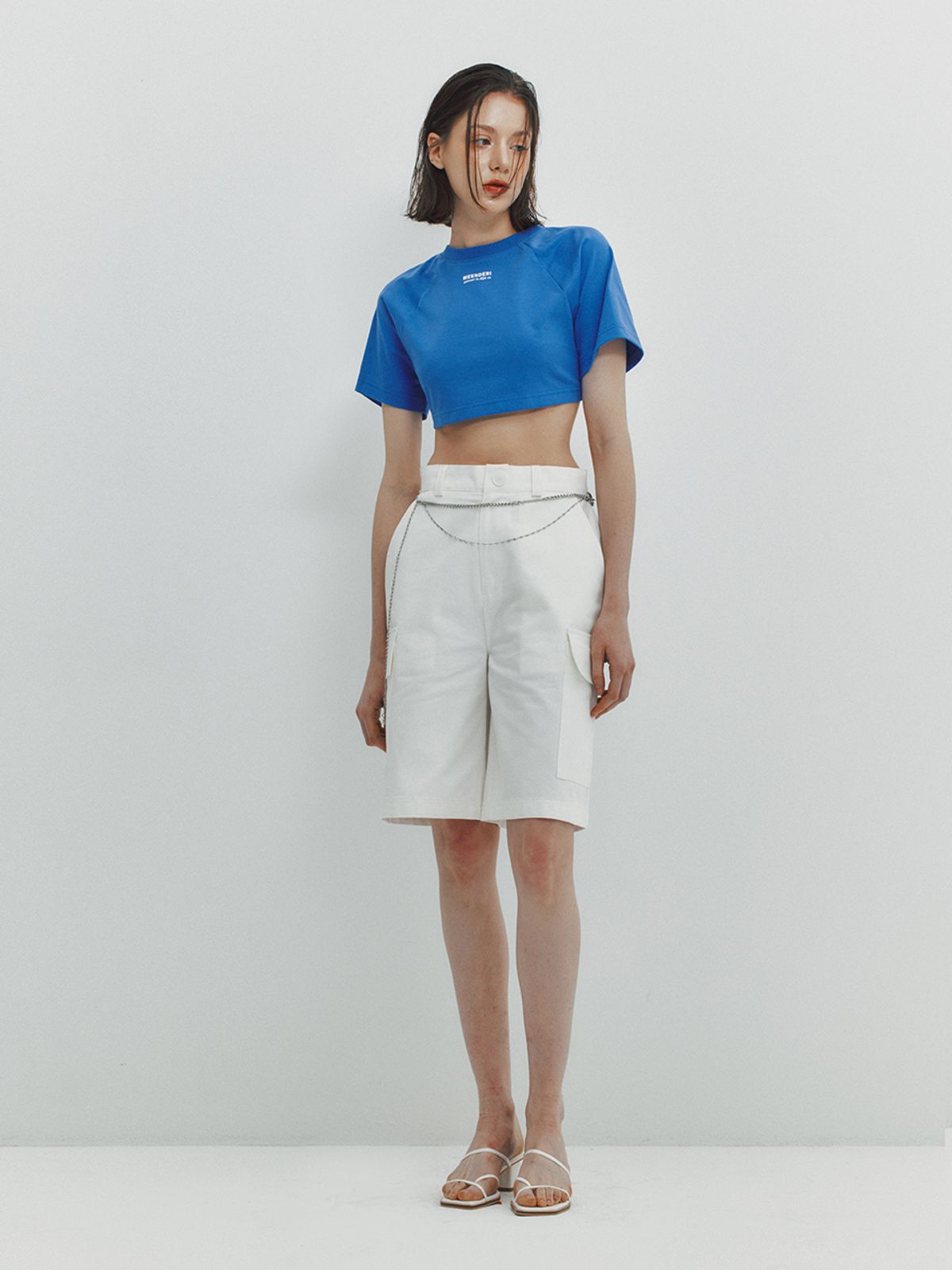 민더리(MEENDERI) BACK LACE UP CROPPED TOP - BLUE