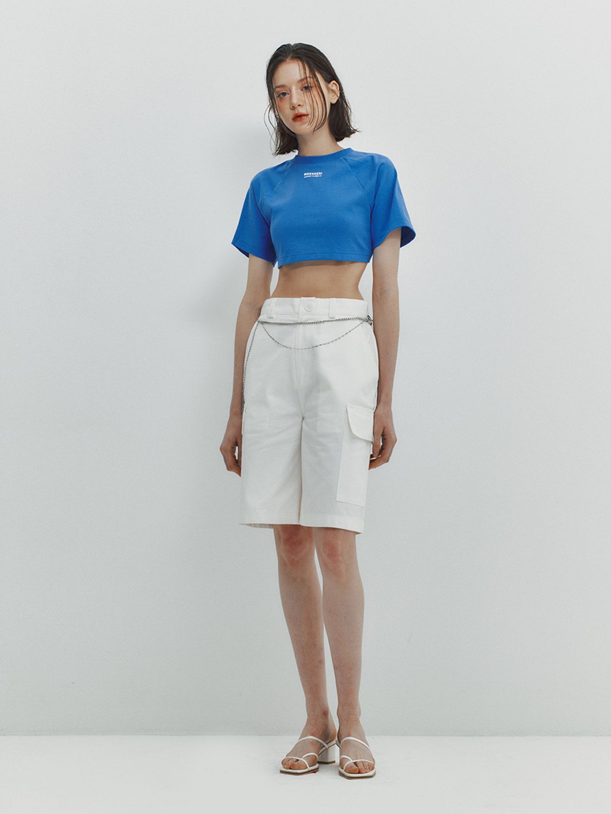 민더리(MEENDERI) BACK LACE UP CROPPED TOP - BLUE
