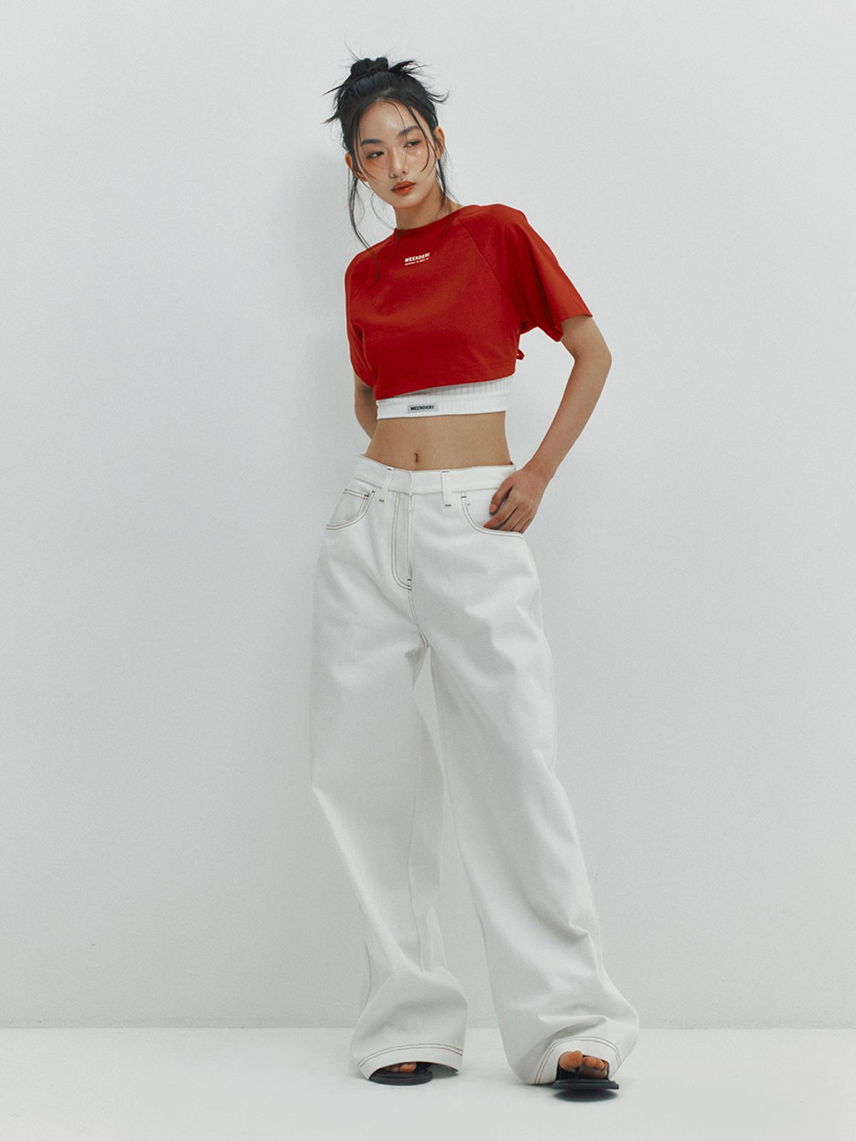 민더리(MEENDERI) BACK LACE UP CROPPED TOP - RED