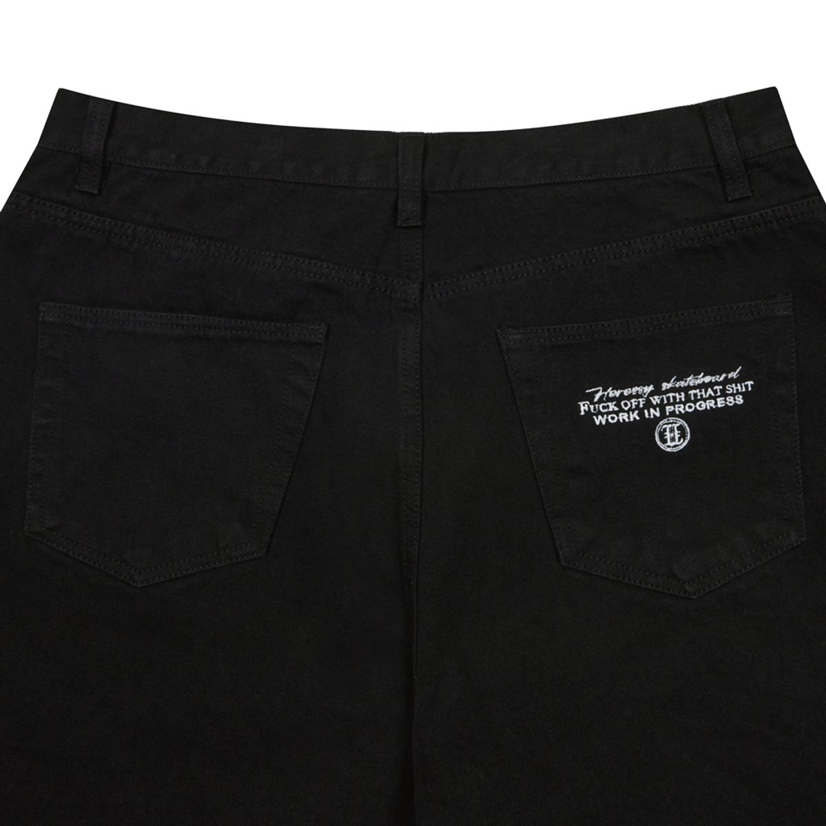 헤레시(HERESSY) F*CK OFF WITH THAT SHIT DENIM PANTS BLACK