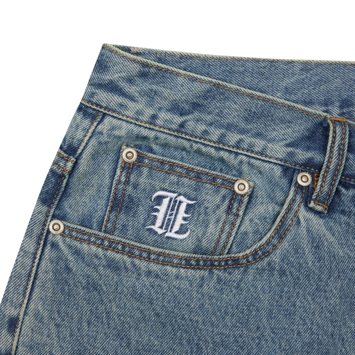 헤레시(HERESSY) F*CK OFF WITH THAT SHIT DENIM PANTS BLUE