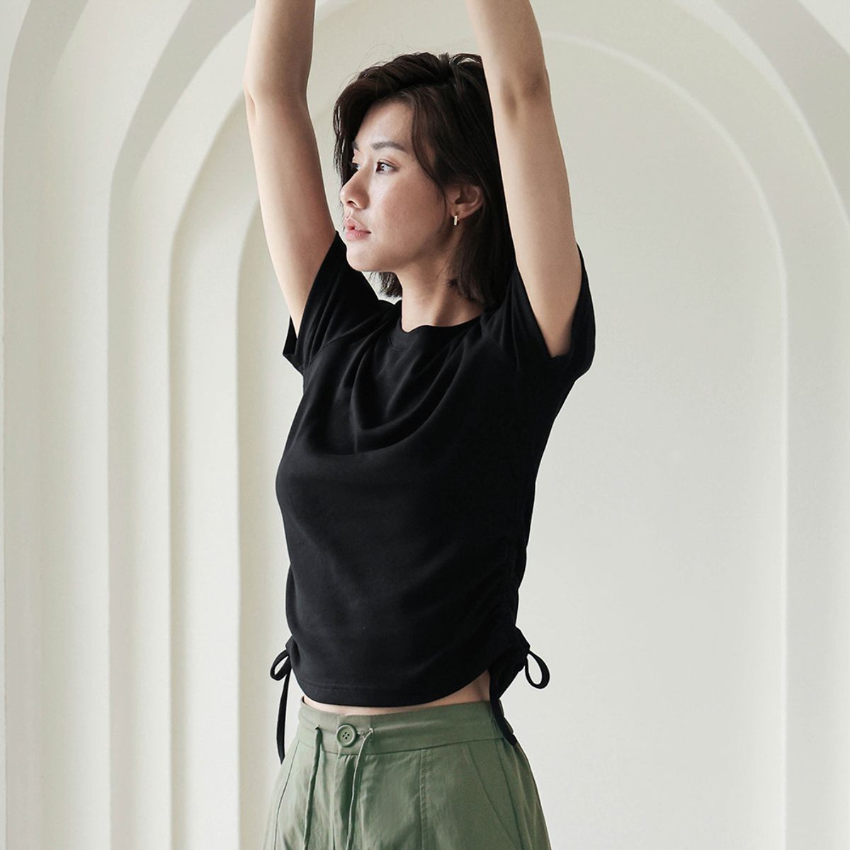 랭썬(LANGSON) LS_Drawstring summer black top