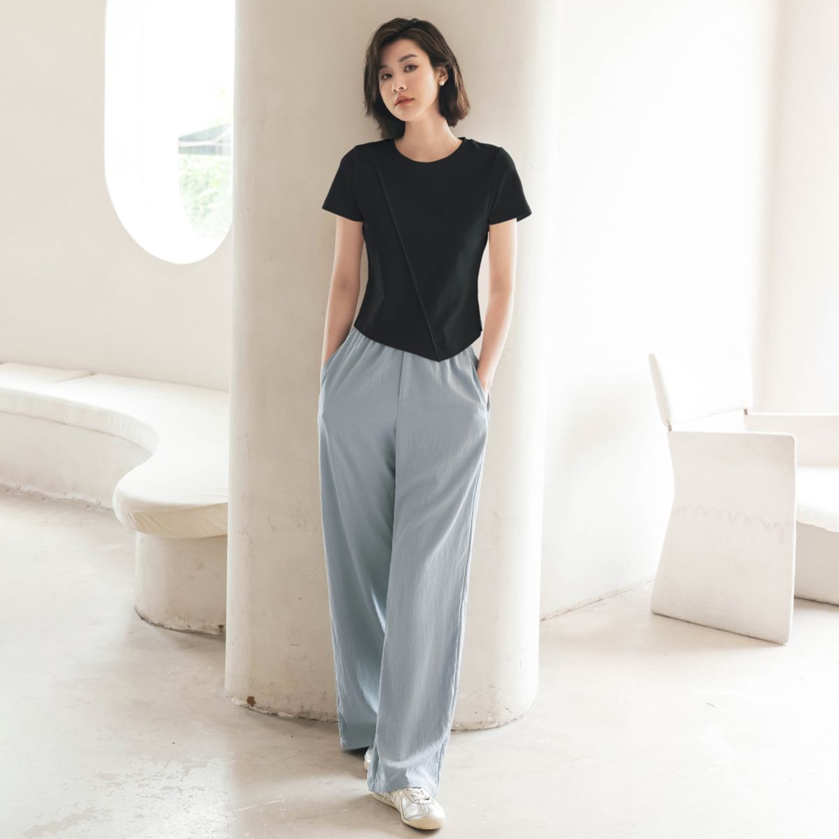 랭썬(LANGSON) LS_Crew neck slim fit top_BLACK