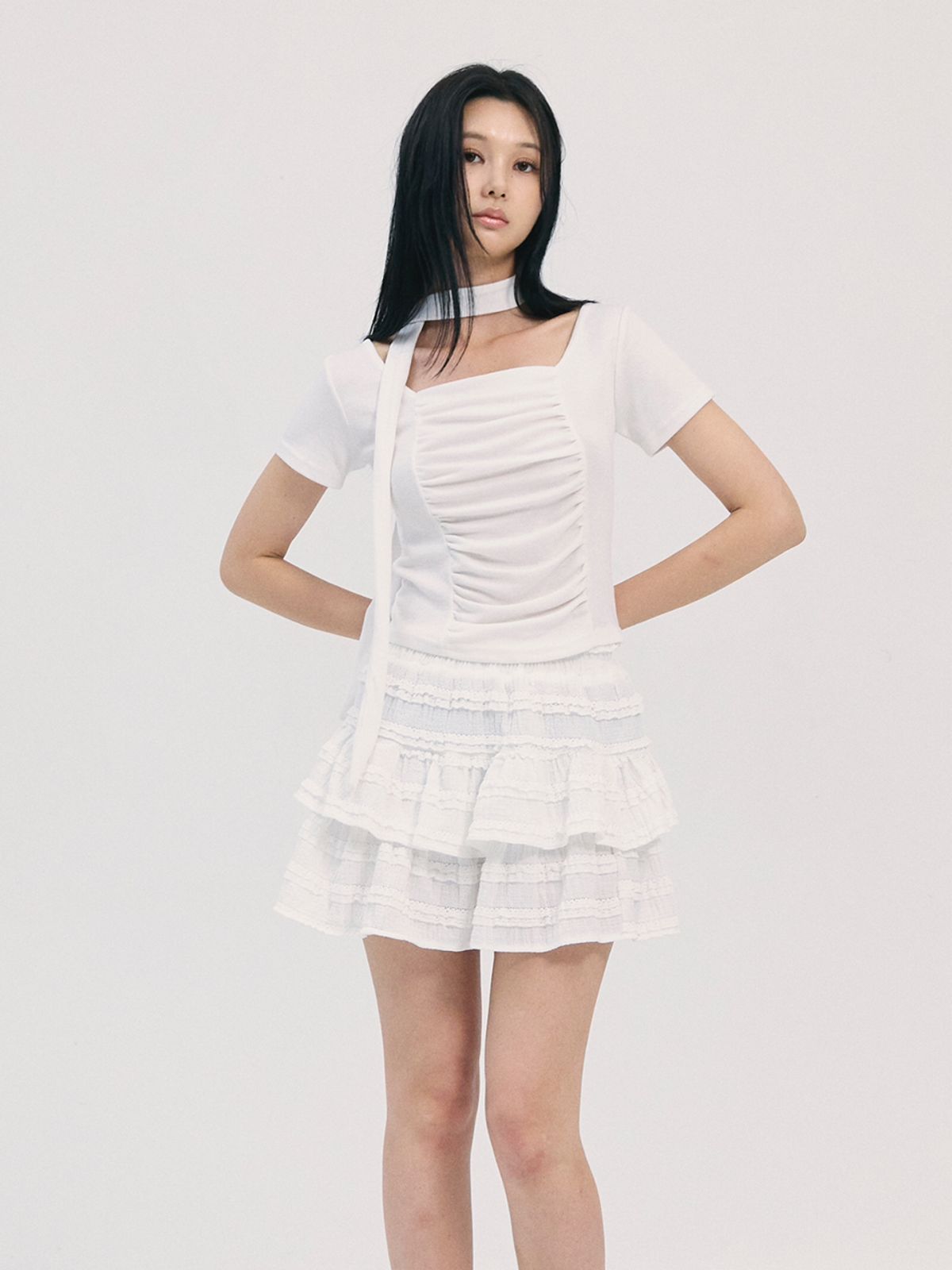 비에이블투(B ABLE TWO) sweety rah rah skirt-white