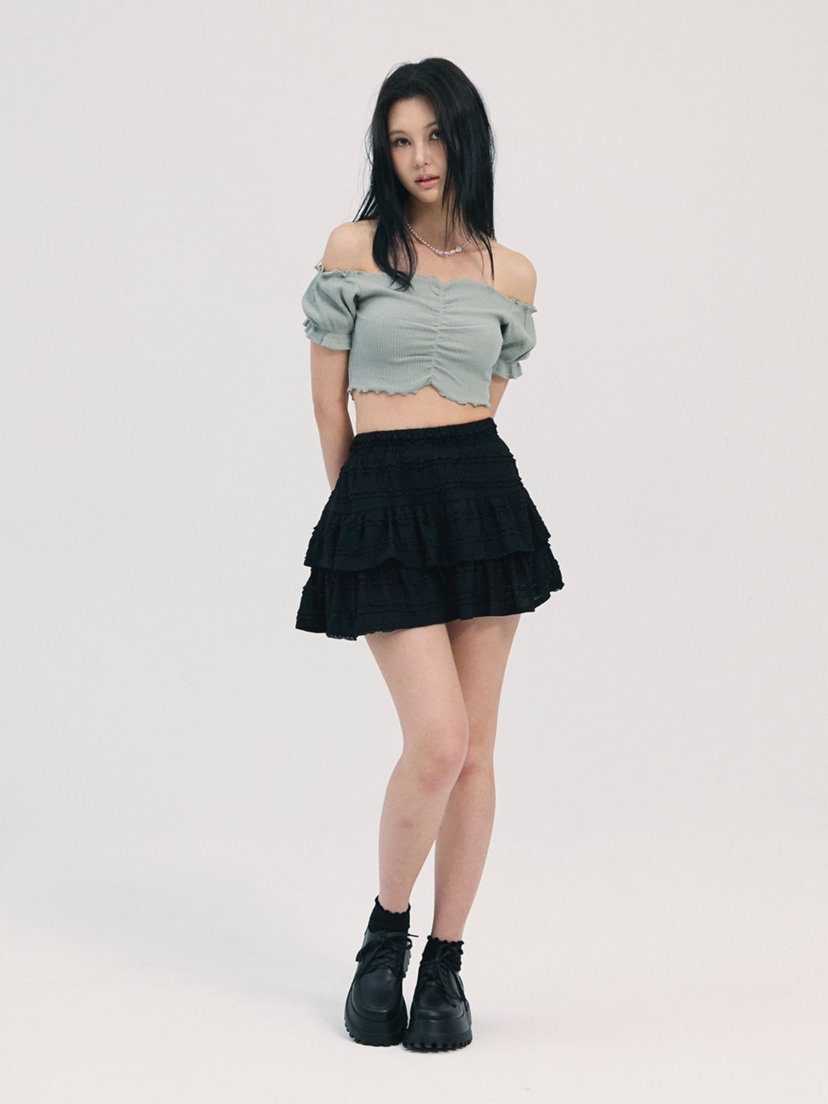 비에이블투(B ABLE TWO) yui shirring top-khaki