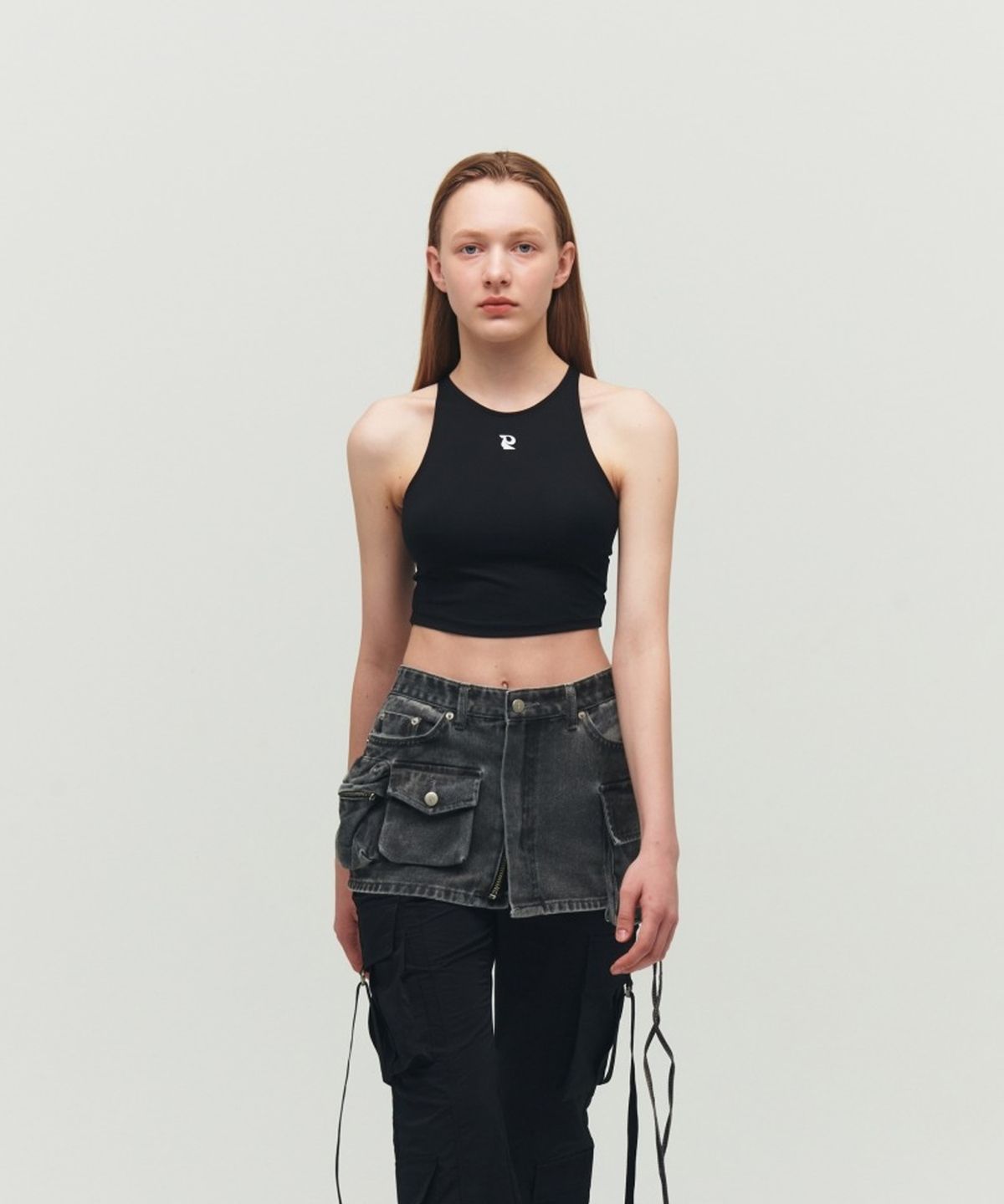 더포르타(THEPORTA) CROP JERSEY SLEEVELESS, BLACK