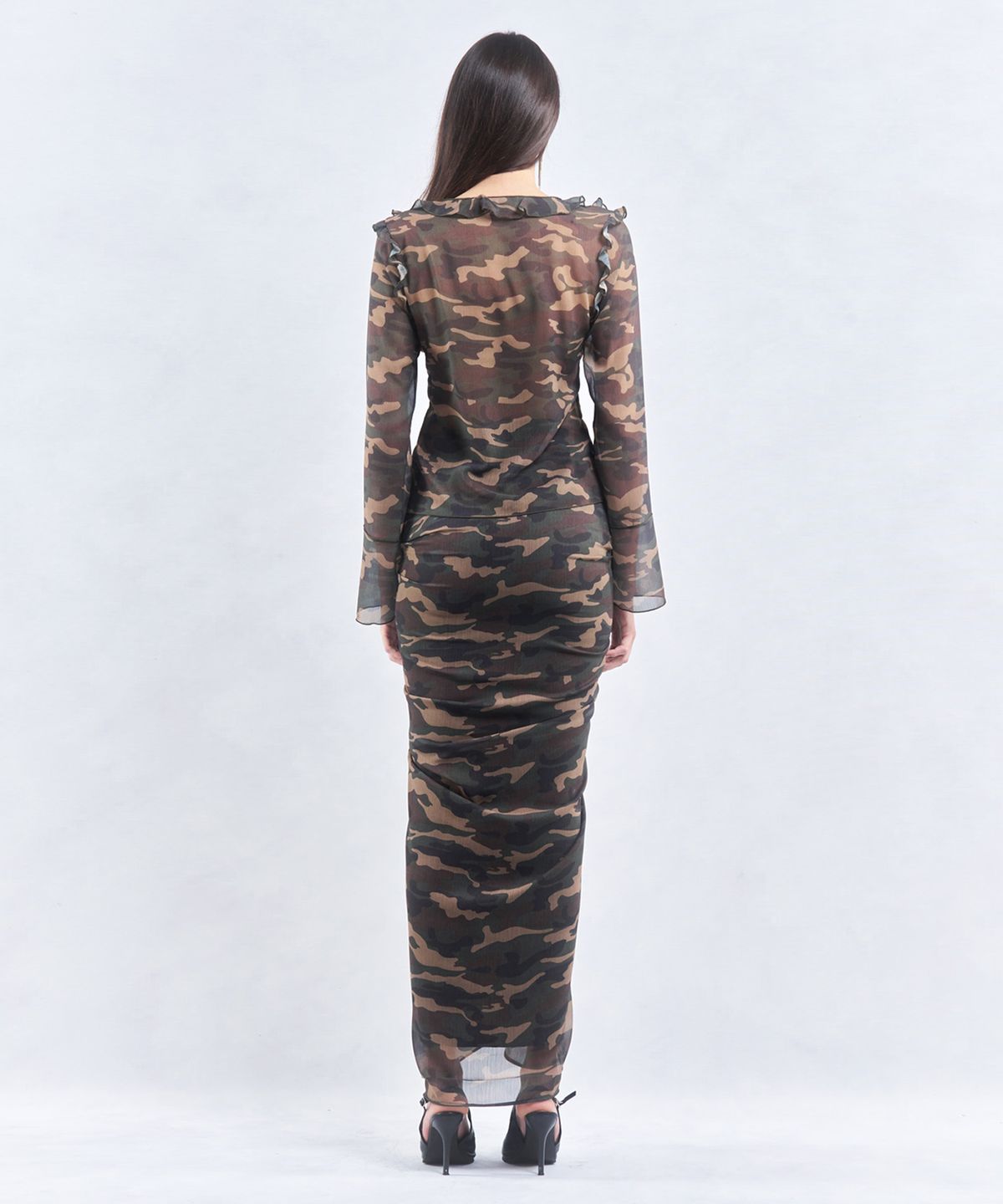 2000아카이브스(2000ARCHIVES) RUCHED MAXI SKIRT (CAMO)
