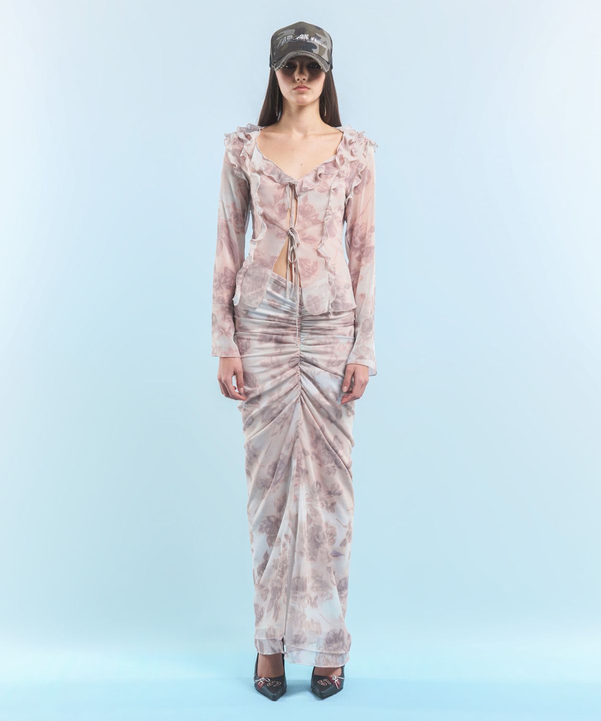 2000아카이브스(2000ARCHIVES) RUCHED MAXI SKIRT (FLOWER)