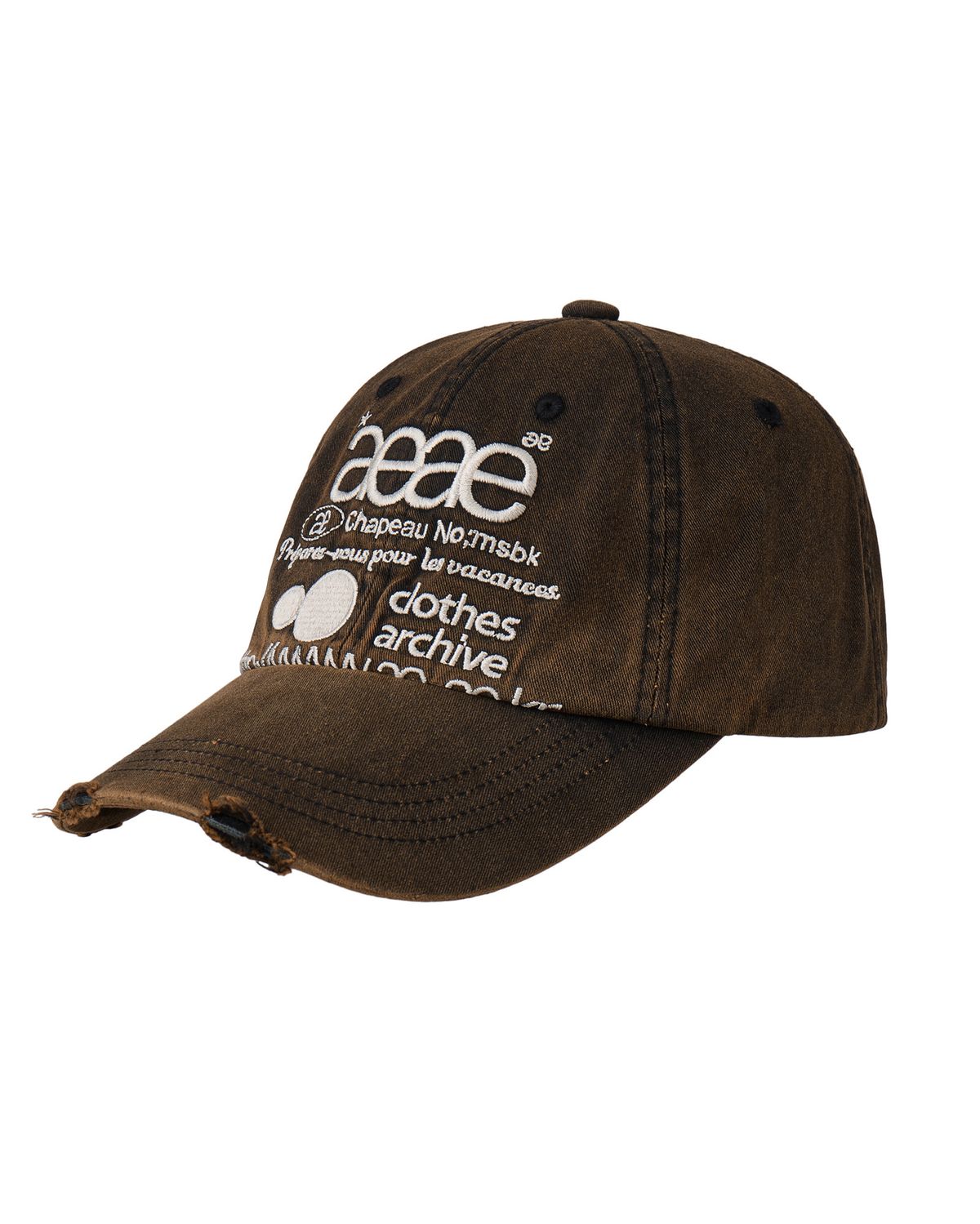 에이이에이이(AEAE) WEB LOGO DAMAGED CAP [DARK BROWN]