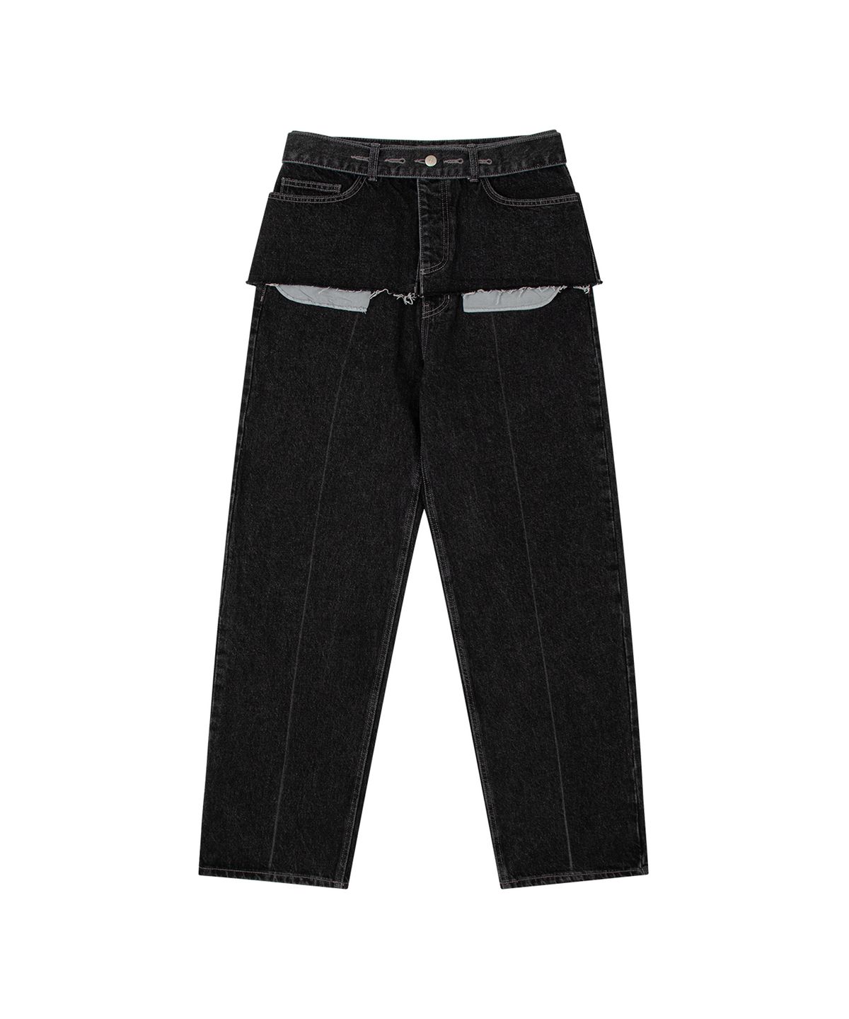 더포르타(THEPORTA) DOUBLE LAYER BELTED DENIM, DARK GREY