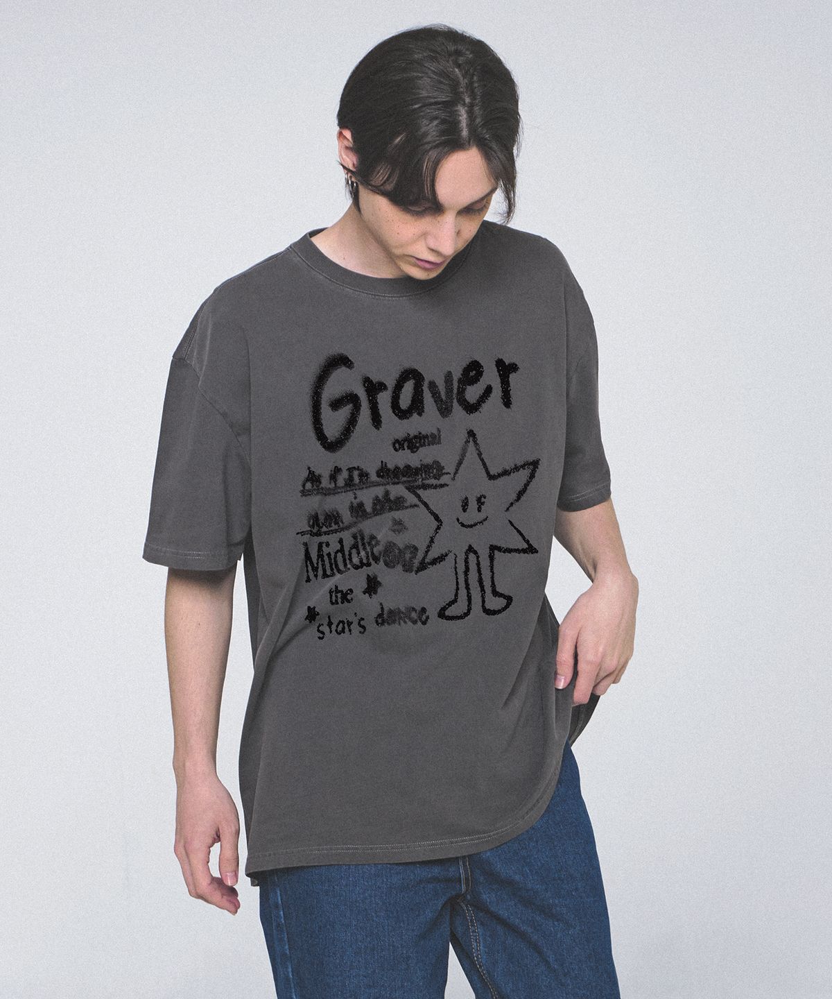그레이버(GRAVER) [UNISEX]스타댄스 피그먼트 반팔티_블랙차콜