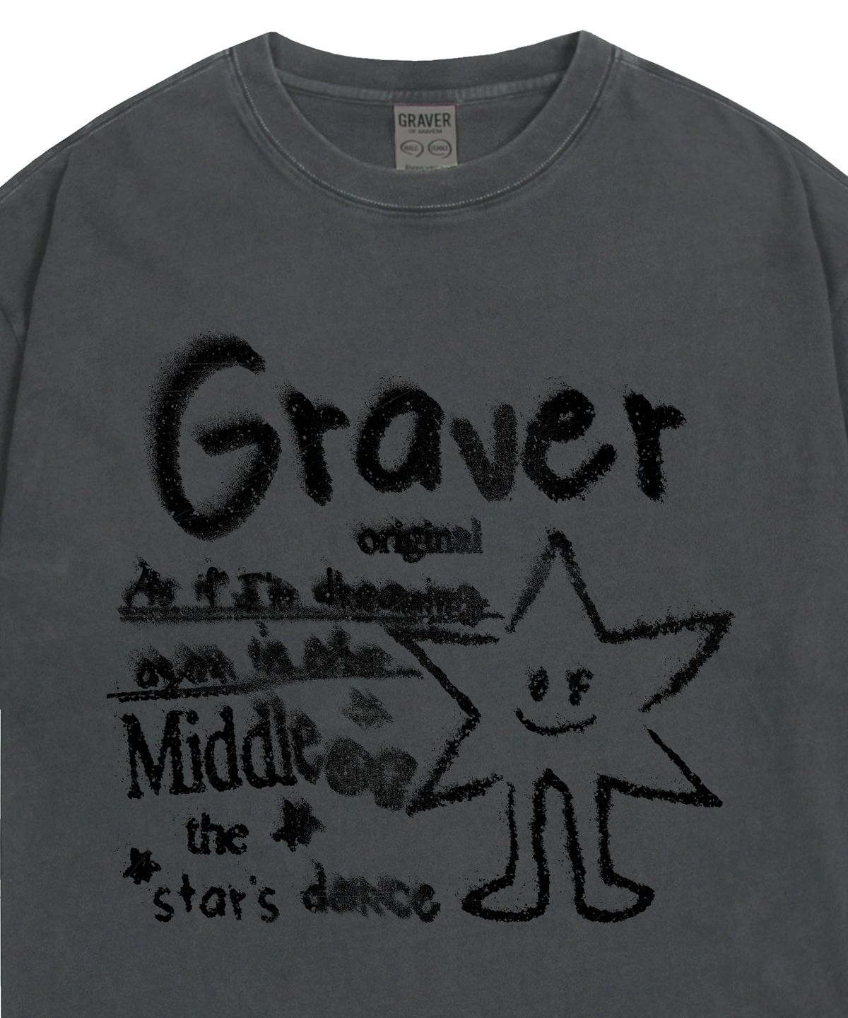 그레이버(GRAVER) [UNISEX]스타댄스 피그먼트 반팔티_블랙차콜