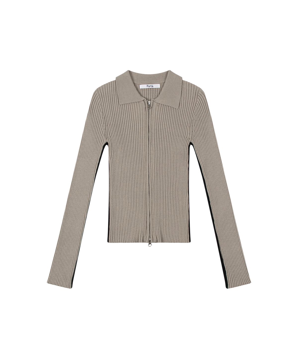 더포르타(THEPORTA) LINE RIBBED KNIT ZIP-UP, BEIGE