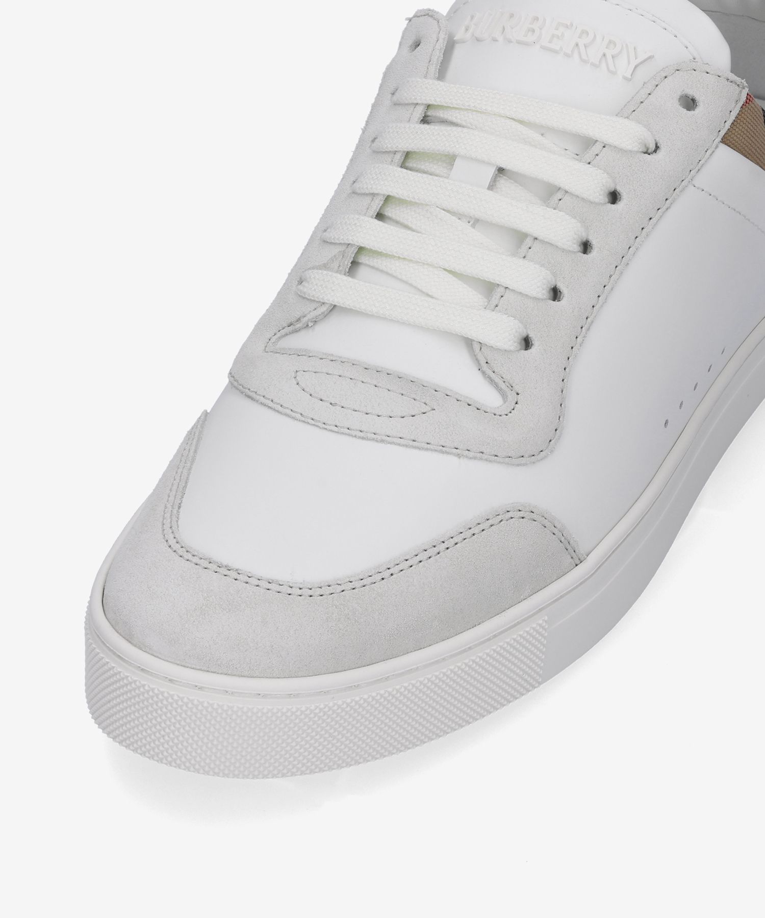 MUSINSA | BURBERRY Leather Suede Check Sneakers - Natural
