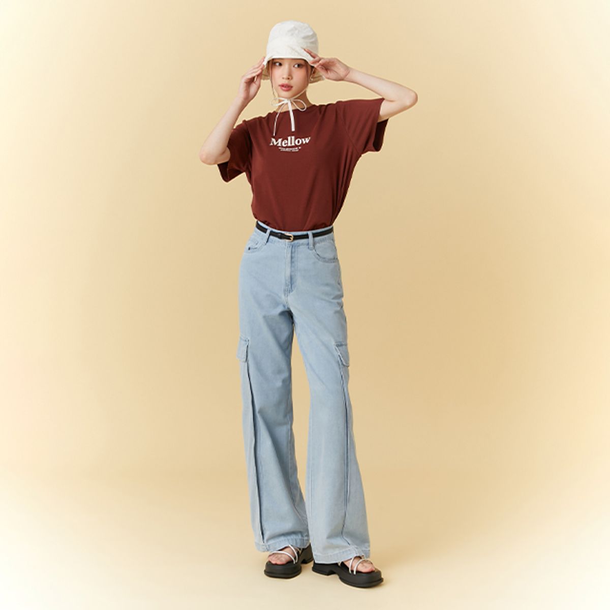 랩(LAP) 데님라이크 빅카고 와이드팬츠 AQ2DP565