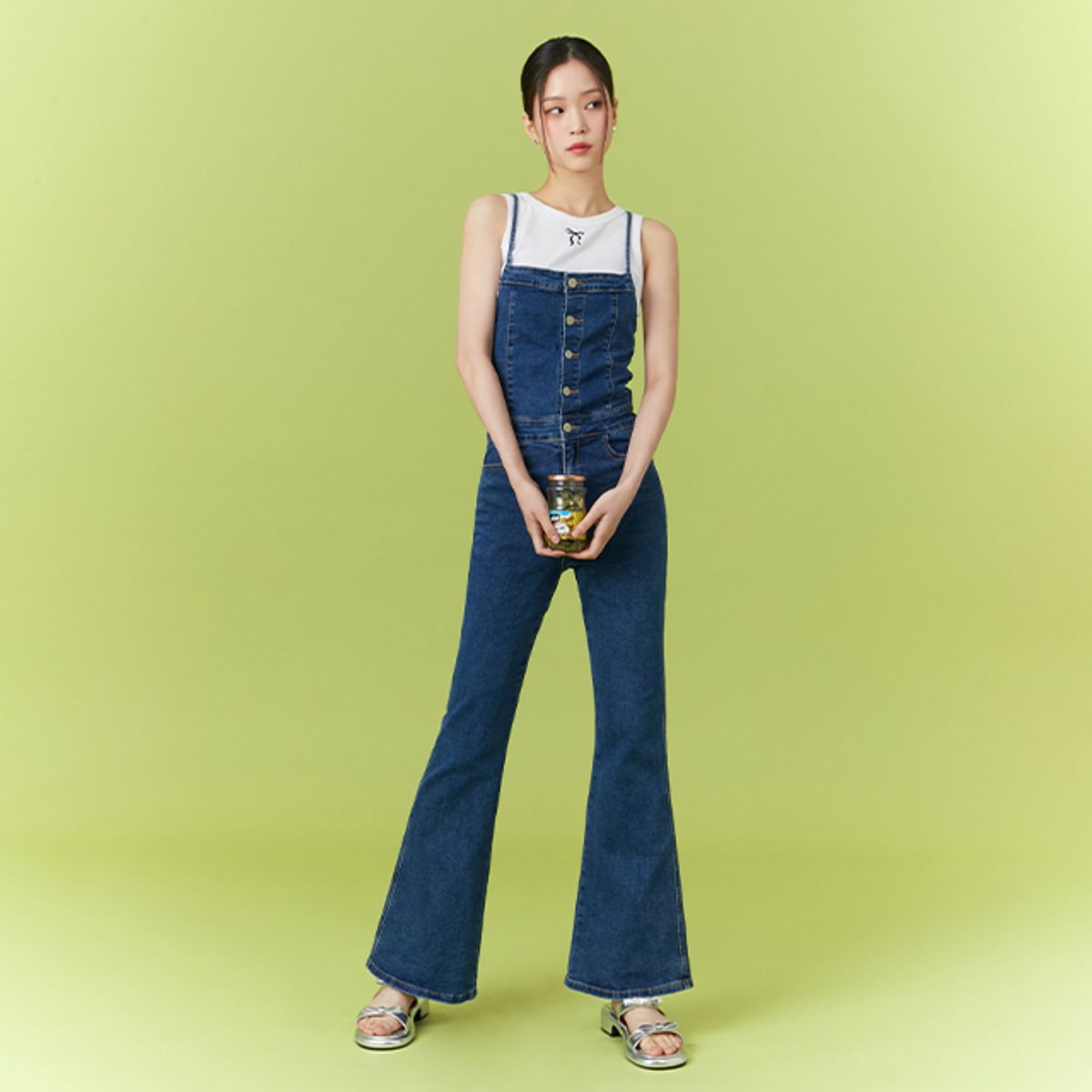 랩(LAP) 데님 백 코르셋 부츠컷 오버롤 AQ2DO566