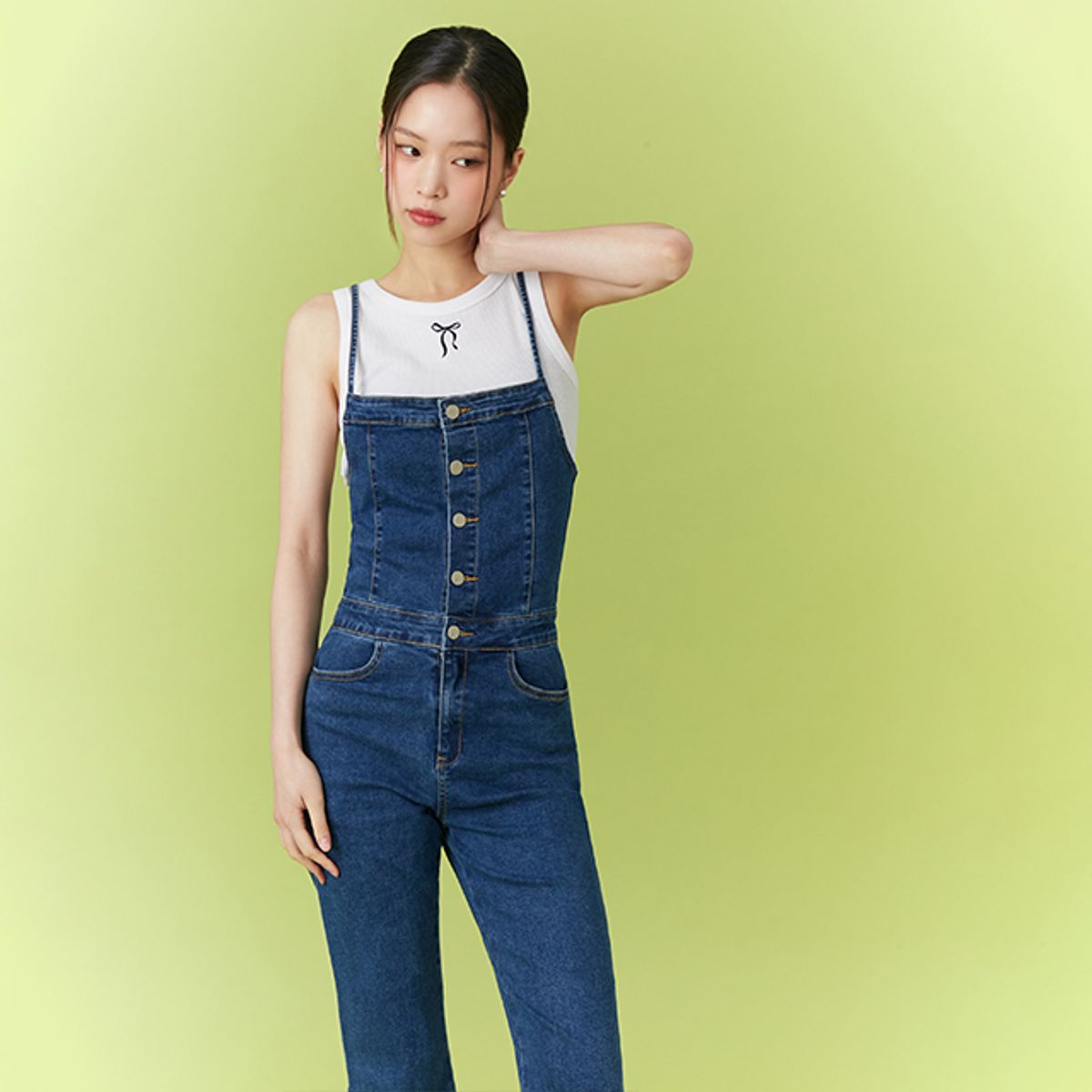랩(LAP) 데님 백 코르셋 부츠컷 오버롤 AQ2DO566