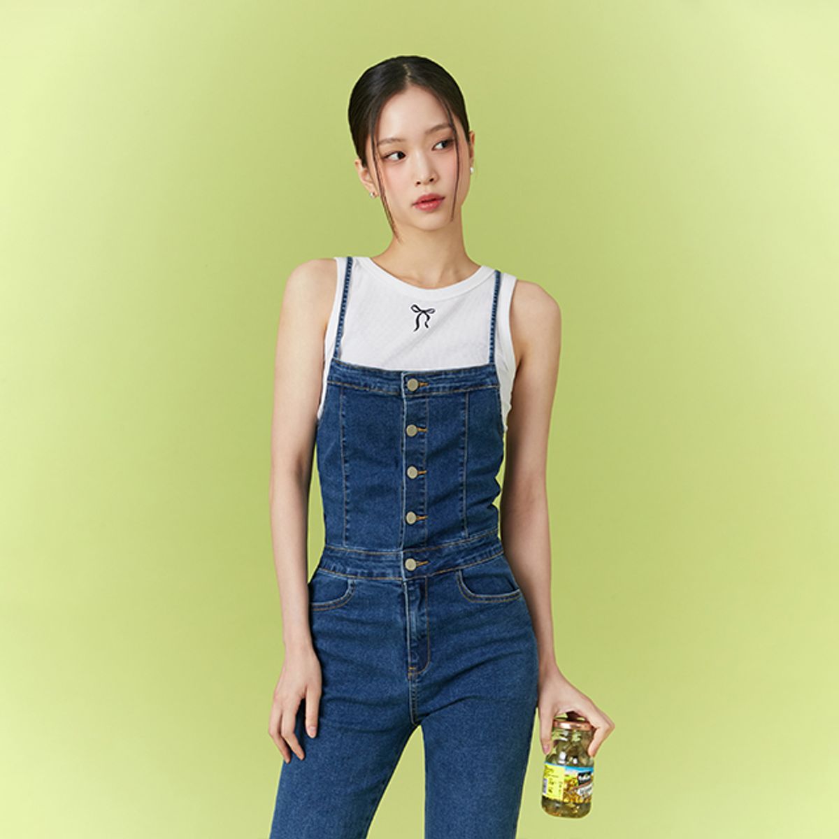 랩(LAP) 데님 백 코르셋 부츠컷 오버롤 AQ2DO566