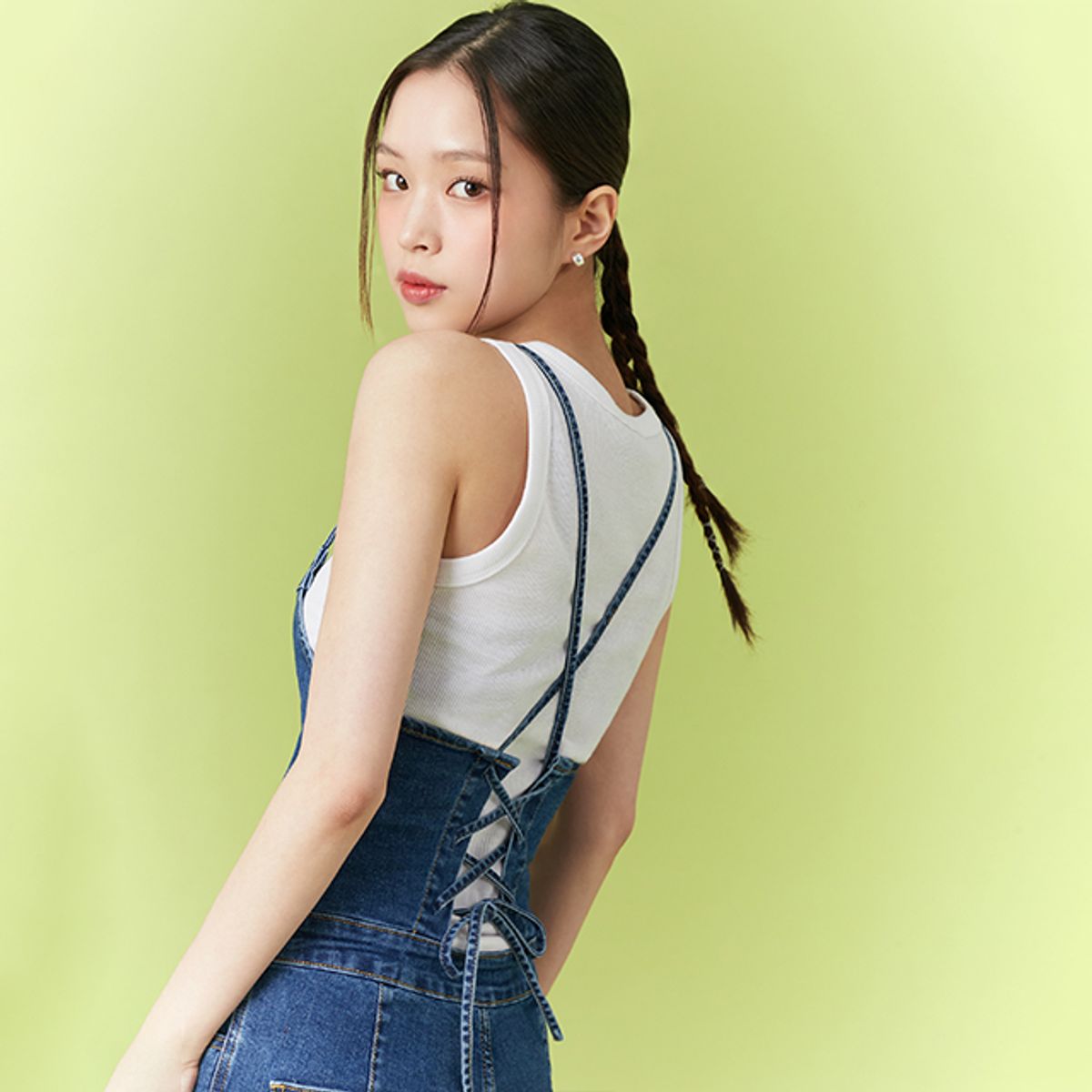 랩(LAP) 데님 백 코르셋 부츠컷 오버롤 AQ2DO566
