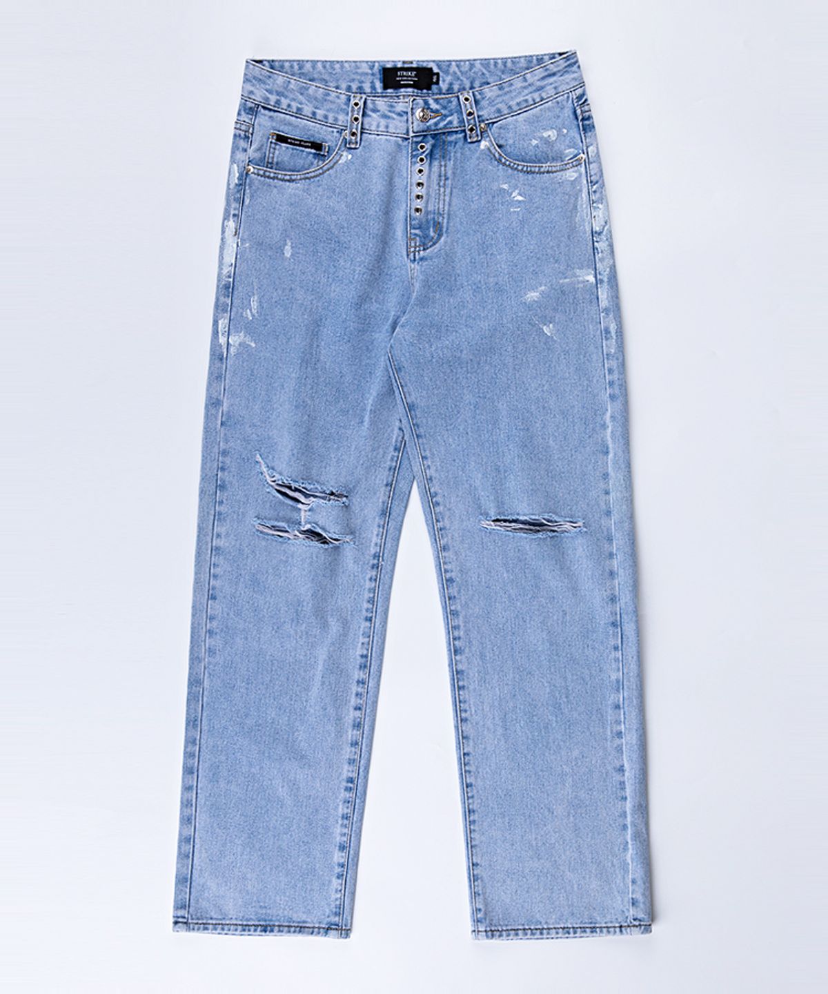 스트라이크(STRIKE) Light Wash Distressed Eyelet Painted Jeans (WIDE)
