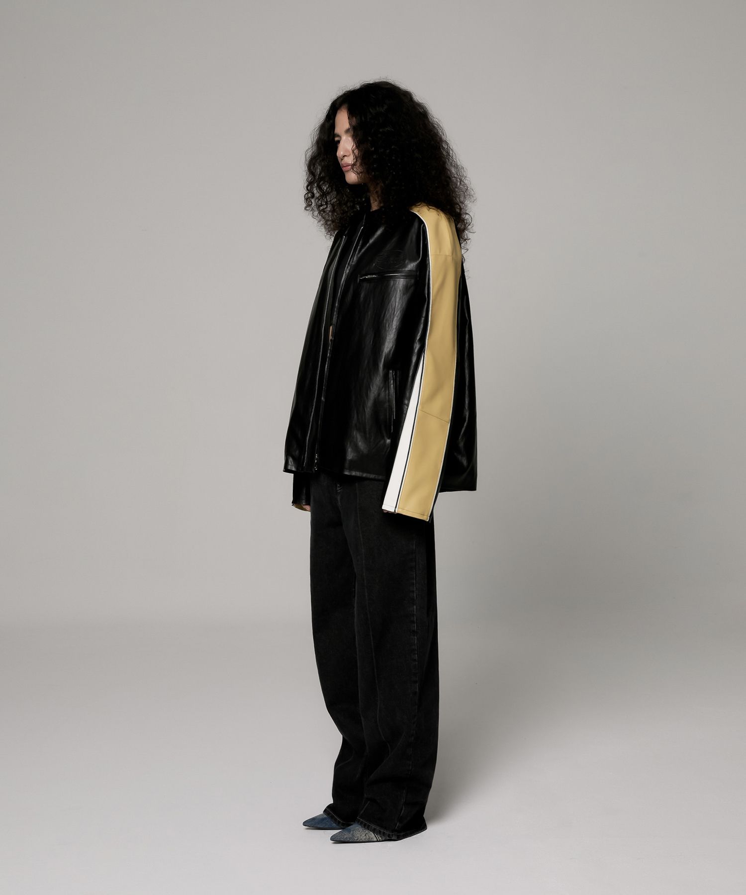 MUSINSA公式 | PORTA RACER PADDED LEATHER JACKET, BLACK BEIGE