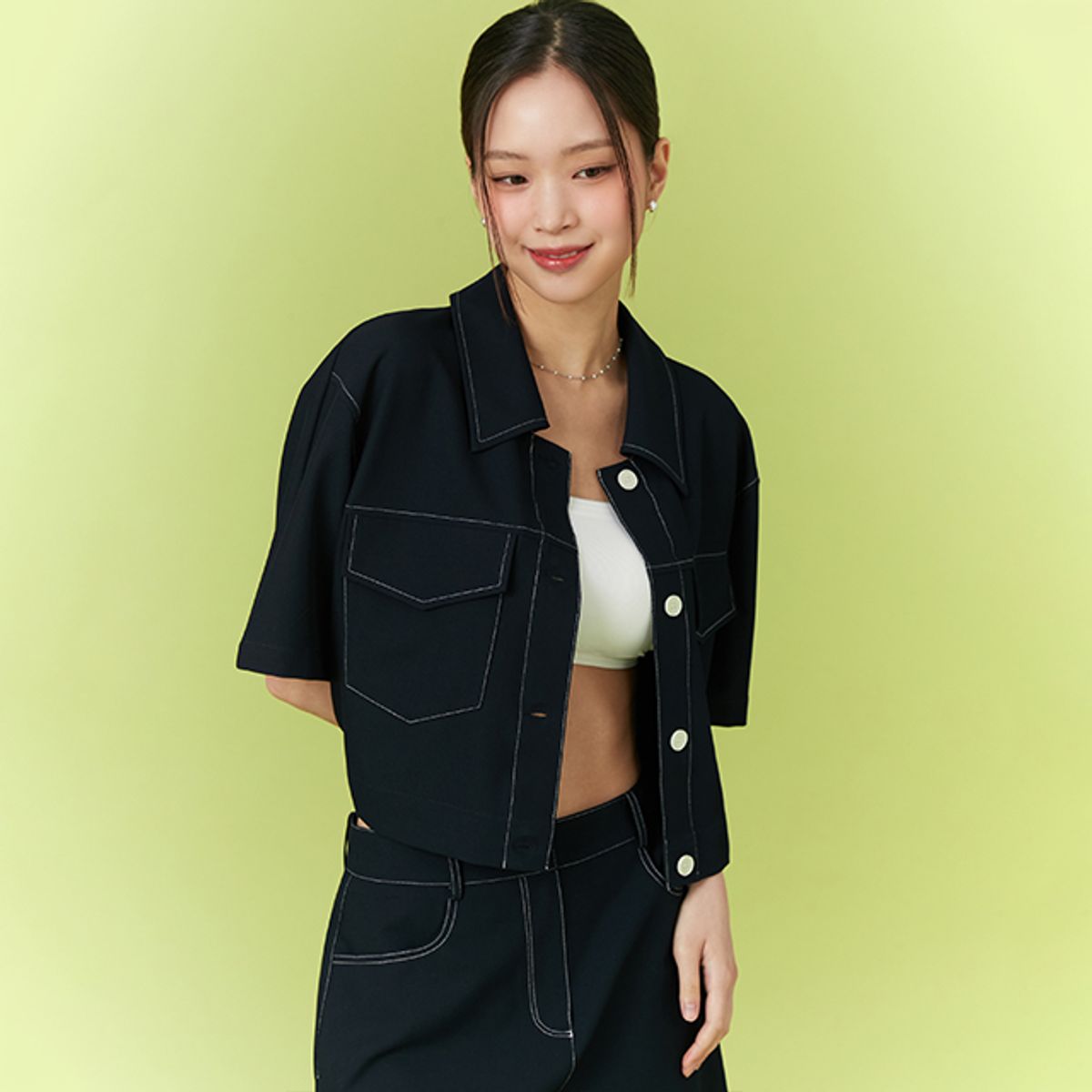 랩(LAP) 배색 스티치 투포켓 자켓 AQ2WJ571