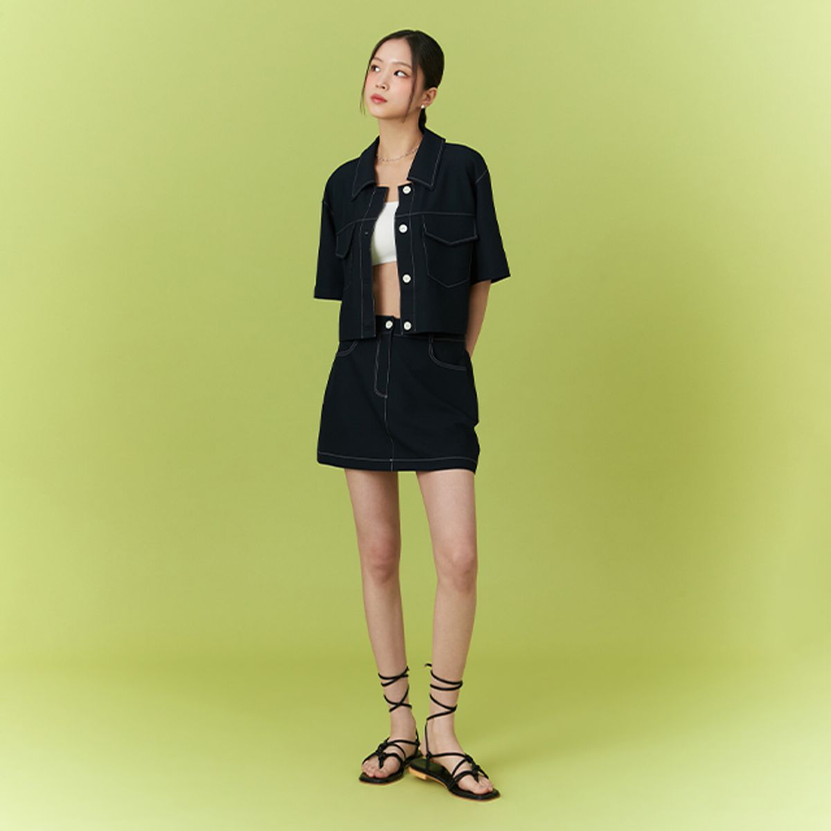 랩(LAP) 배색 스티치 포인트 스커트 AQ2WS571