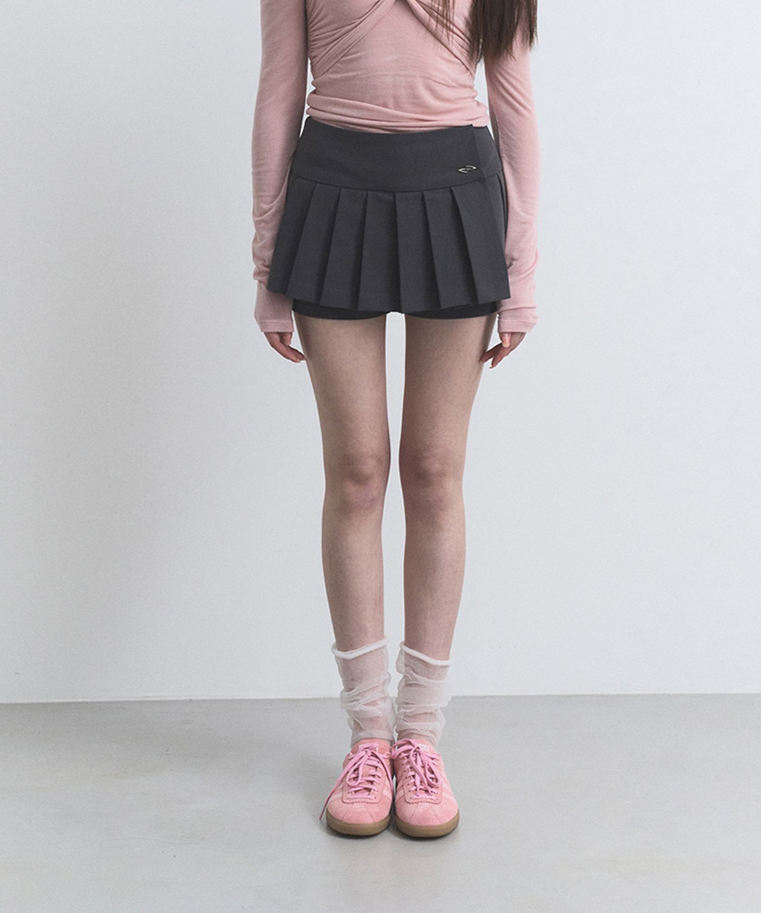 MUSINSA | PORTA PLEATS MINI SKIRT SHORTS, CHARCOAL