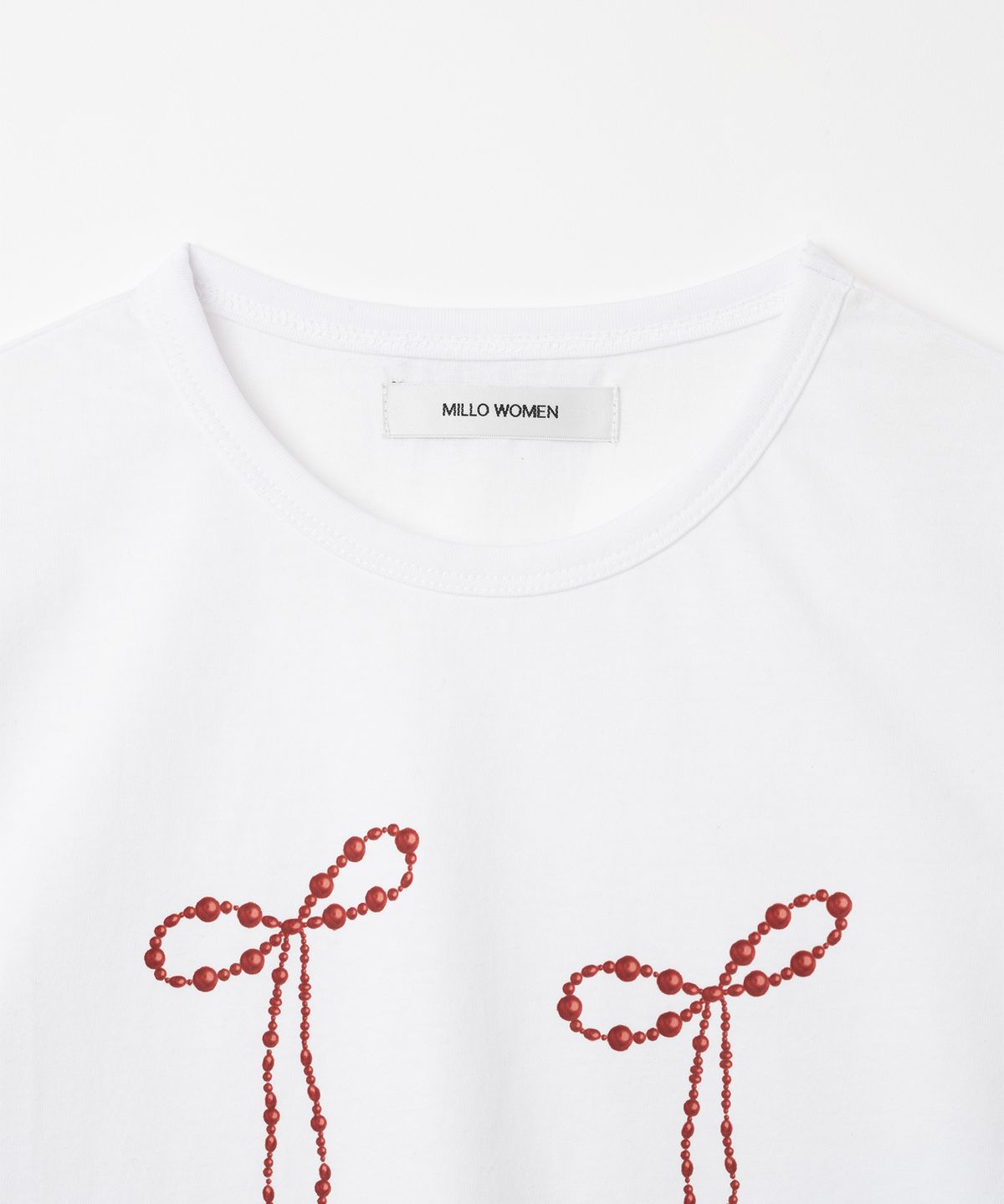 밀로 우먼(MILLO WOMEN) 펄 리본 티셔츠 [퓨어 화이트]