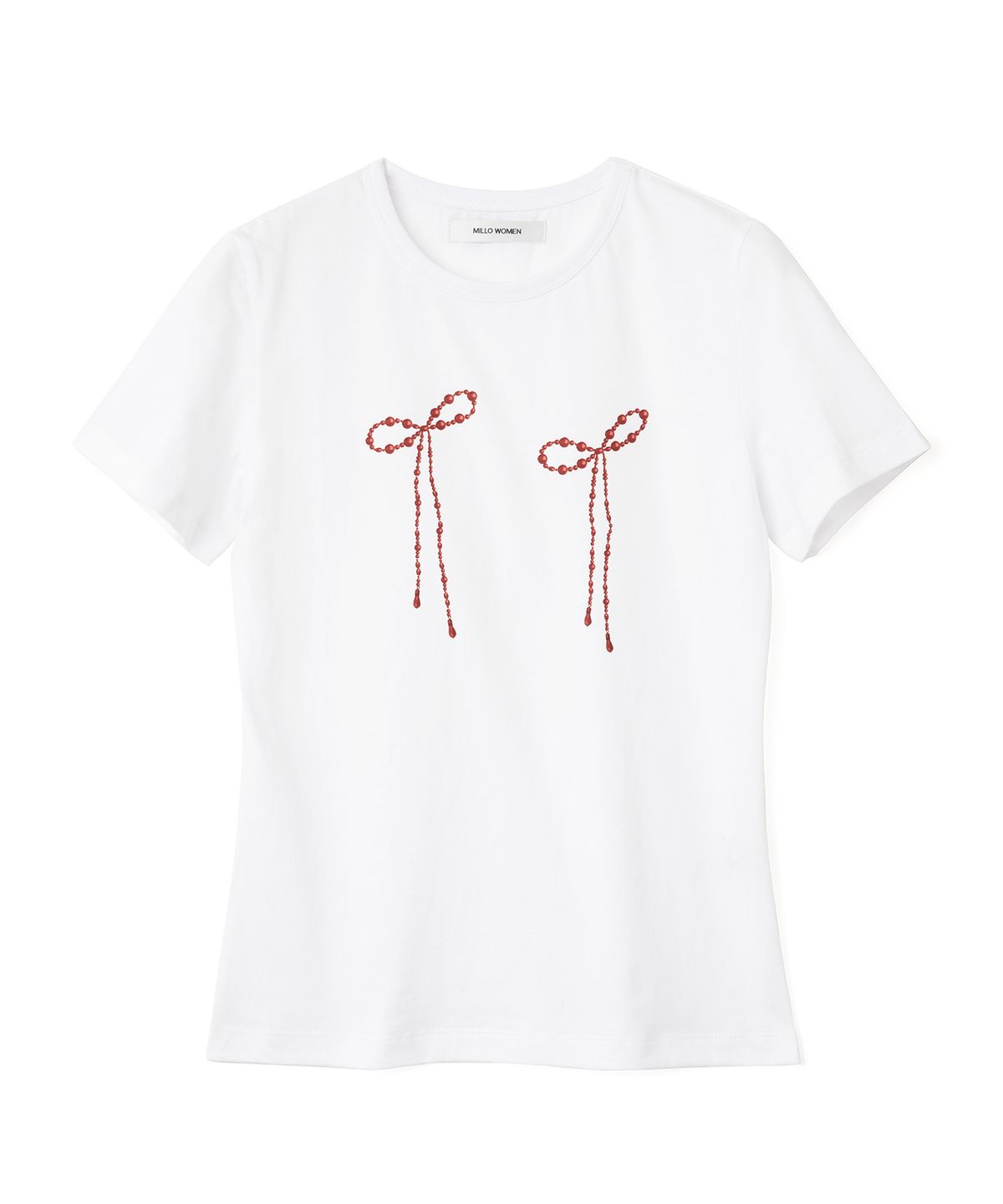 밀로 우먼(MILLO WOMEN) 펄 리본 티셔츠 [퓨어 화이트]