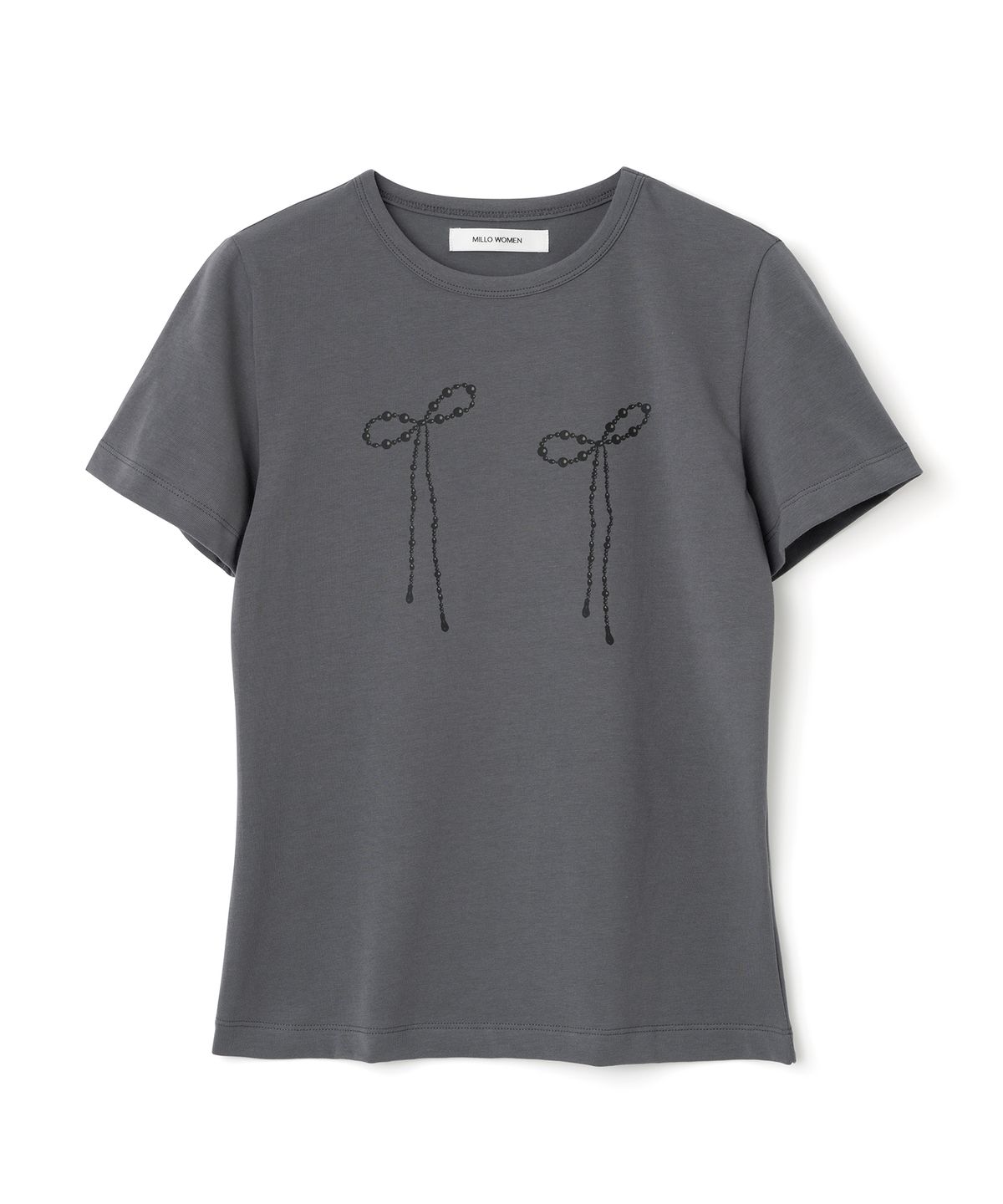 밀로 우먼(MILLO WOMEN) 펄 리본 티셔츠 [차콜]