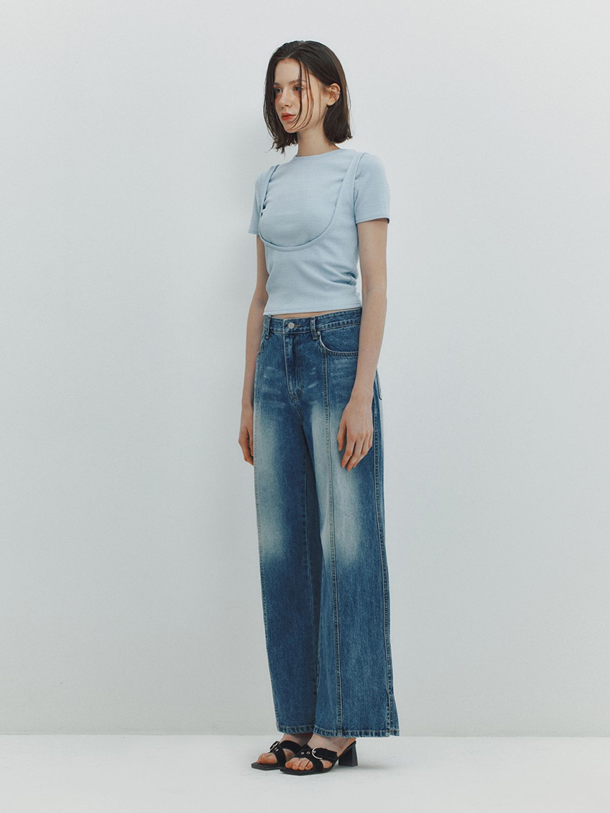 민더리(MEENDERI) CUT OUT LAYERED TOP - SKY BLUE