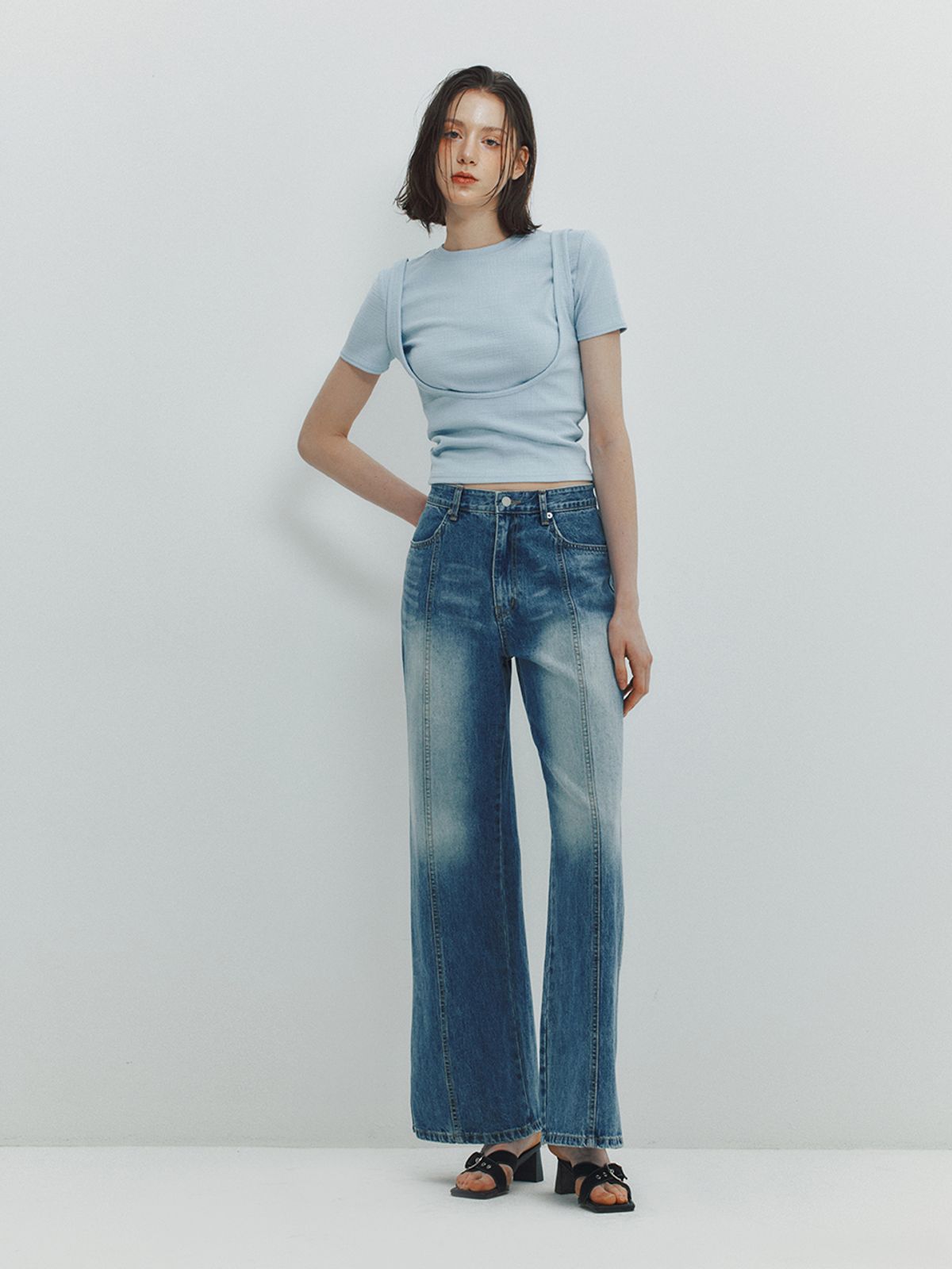 민더리(MEENDERI) CUT OUT LAYERED TOP - SKY BLUE