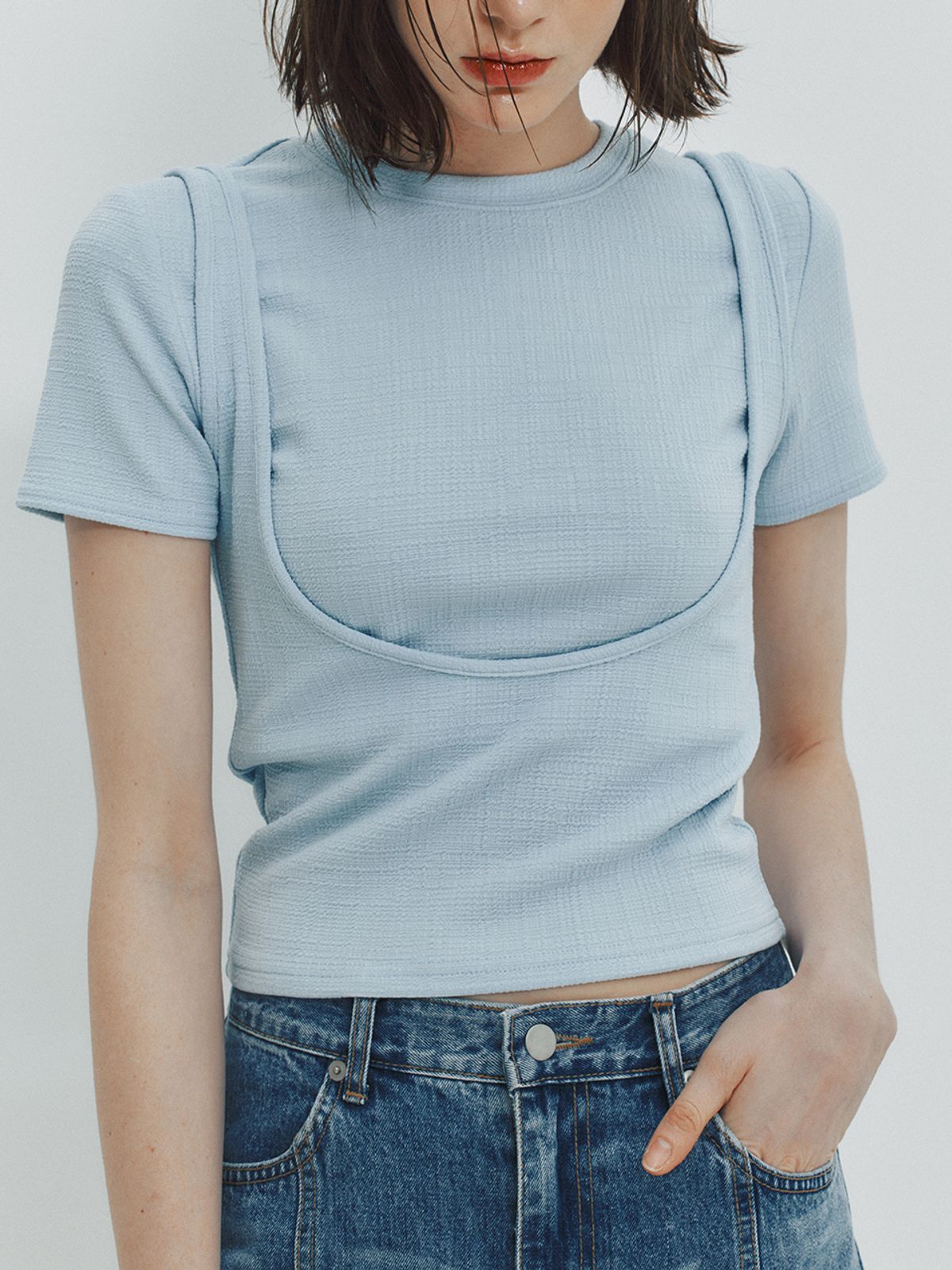 민더리(MEENDERI) CUT OUT LAYERED TOP - SKY BLUE