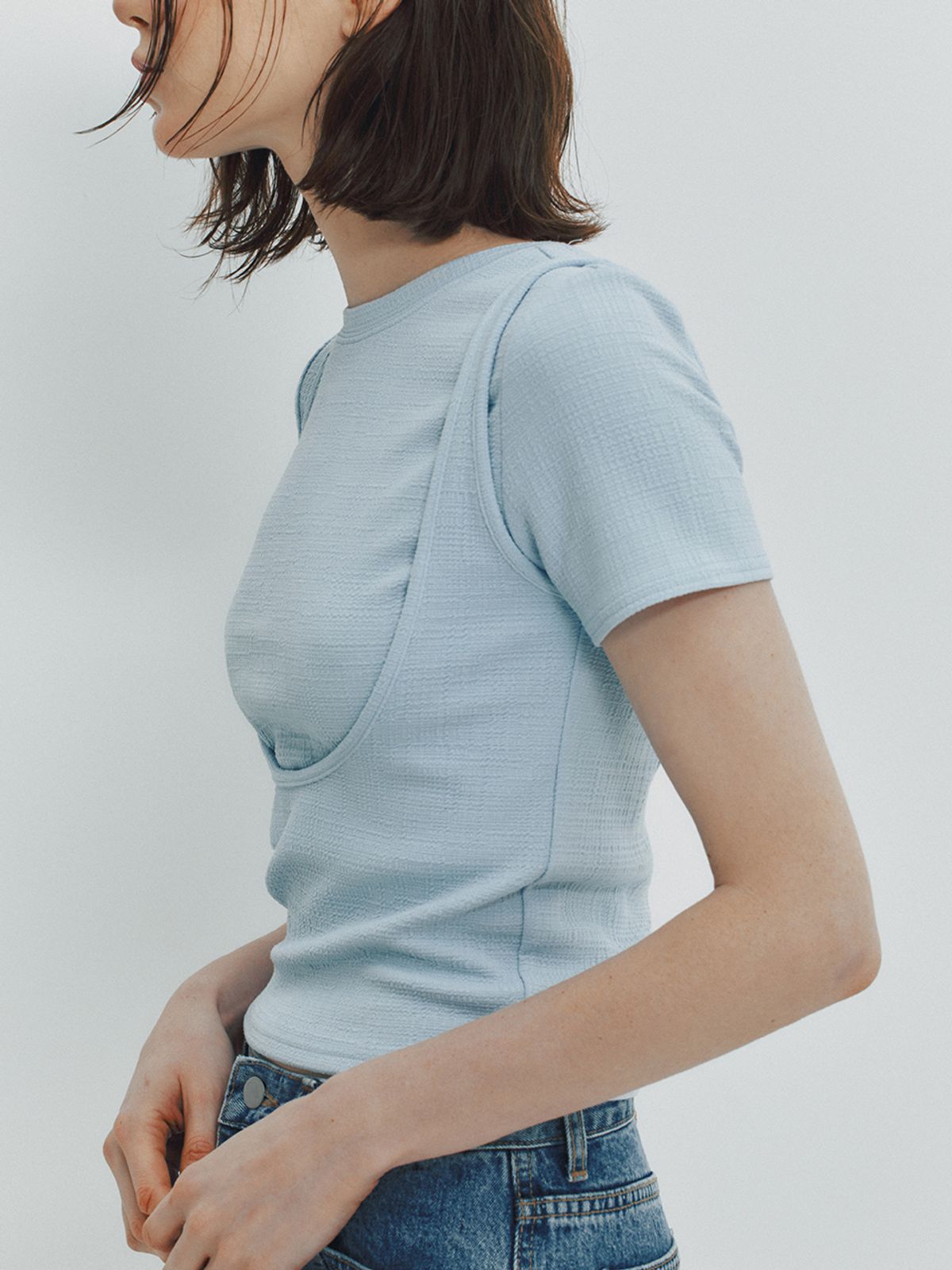 민더리(MEENDERI) CUT OUT LAYERED TOP - SKY BLUE