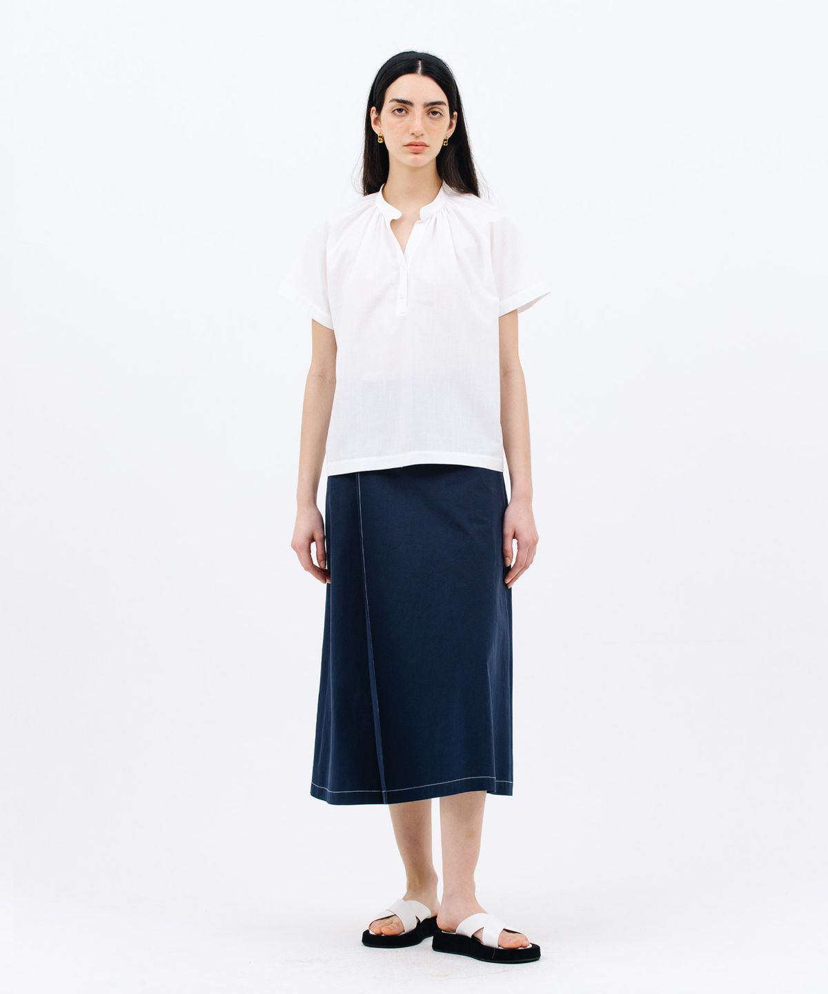 준바이준케이(JUN BY JUN K) 스티치 스커트_네이비