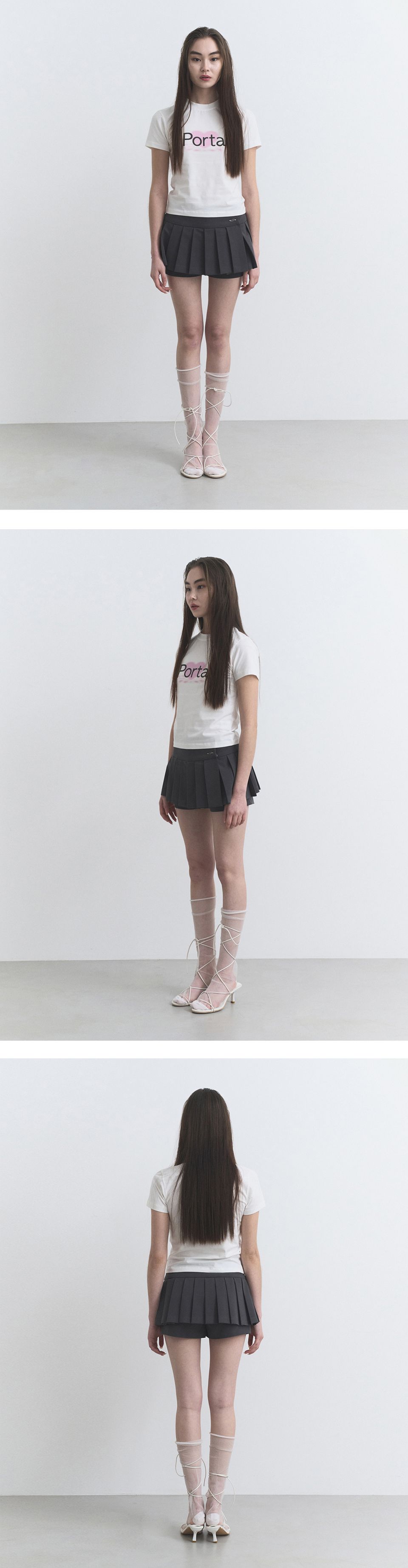 MUSINSA | PORTA PLEATS MINI SKIRT SHORTS, CHARCOAL