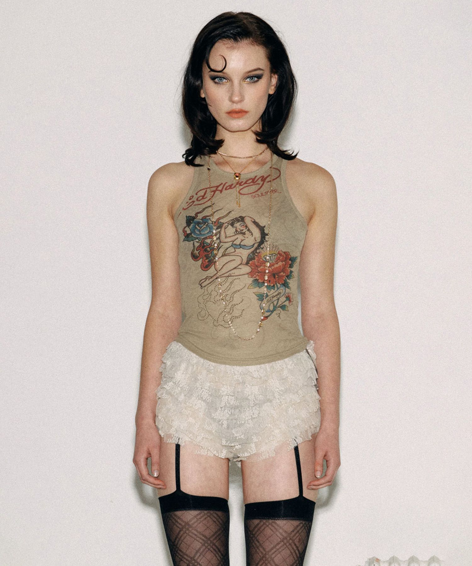 MUSINSA | SCULPTOR [Sculptor x Ed Hardy] Sheer Tank Top Beige