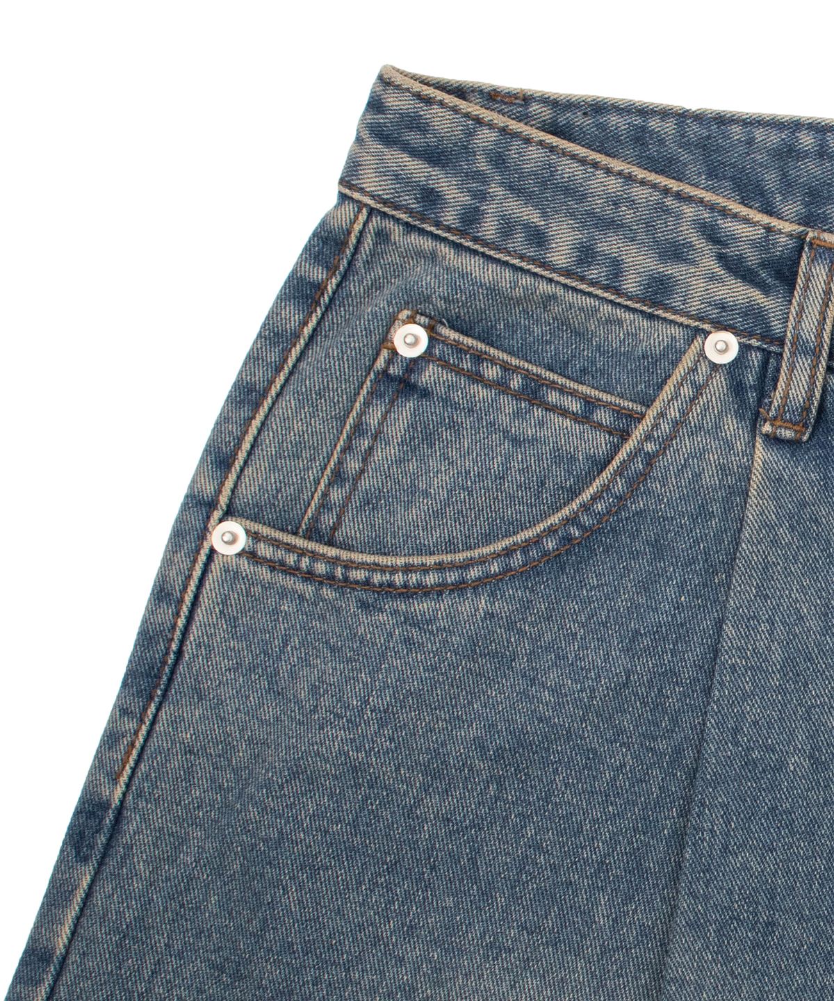 캑터스도넛마켓(CACTUSDONUTMARKET) One Tuck Bermuda Denim Pants - Yellow Blue