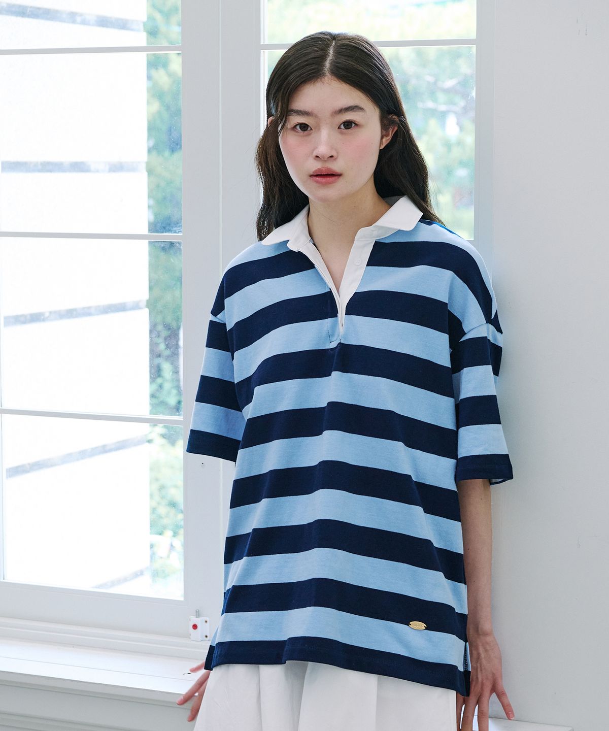 엽페(YUPPE) STRIPE COLLAR T-SHIRT_SKY BLUE